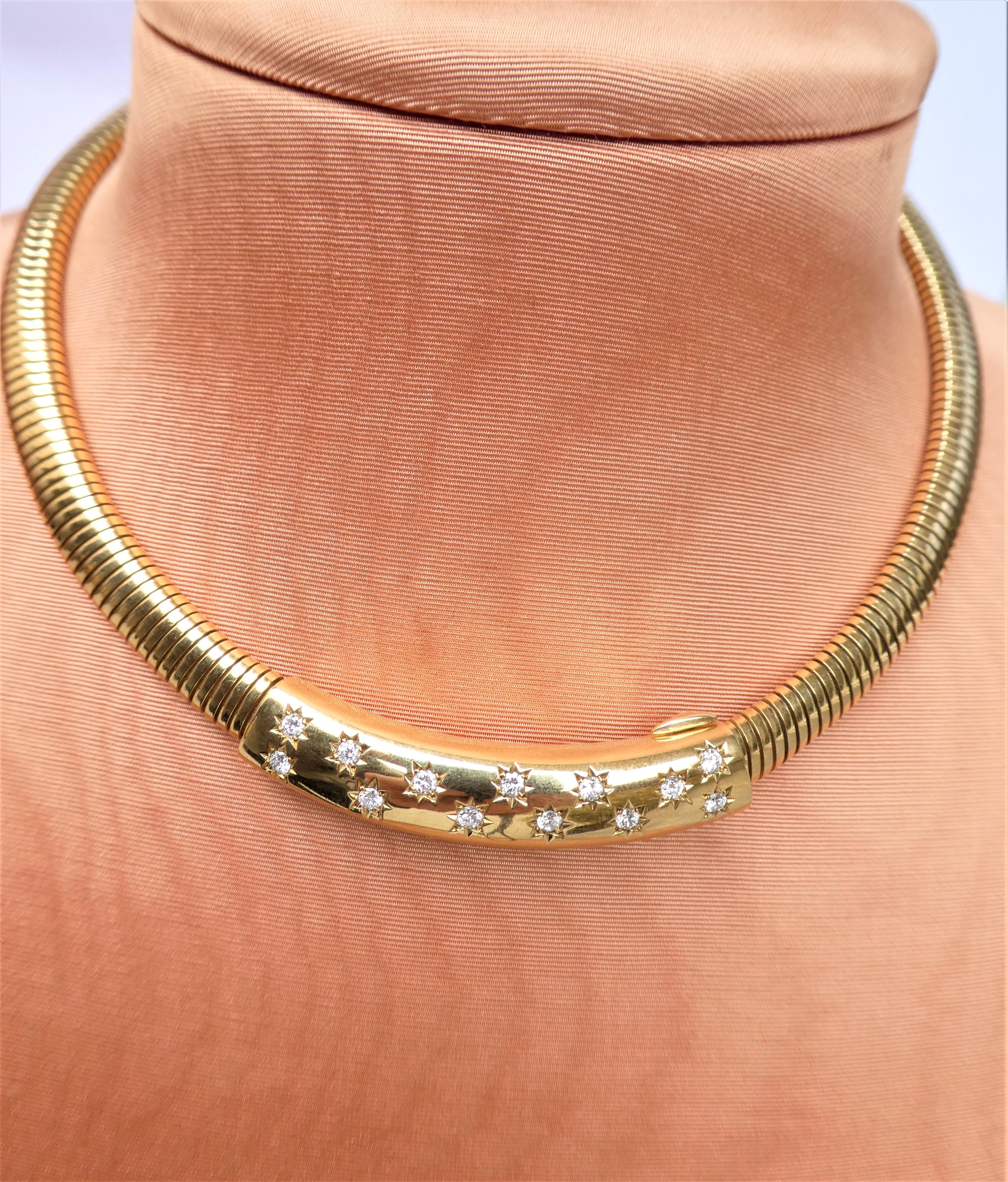 Tiffany & Co. 18 Karat Gold Diamonds Flexible Tubogas Choker Necklace circa 1950 For Sale 5