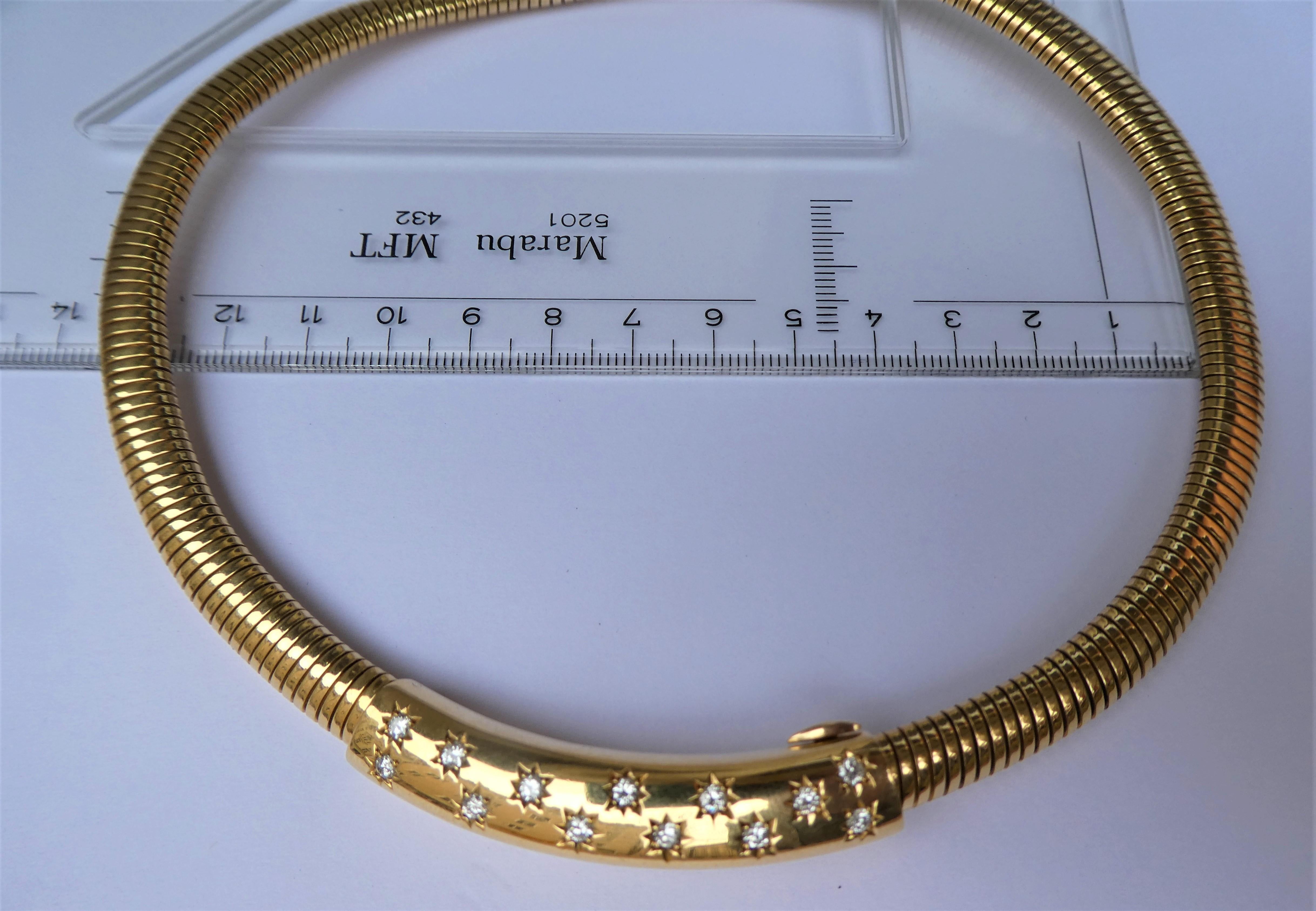 Tiffany & Co. 18 Karat Gold Diamonds Flexible Tubogas Choker Necklace circa 1950 For Sale 3