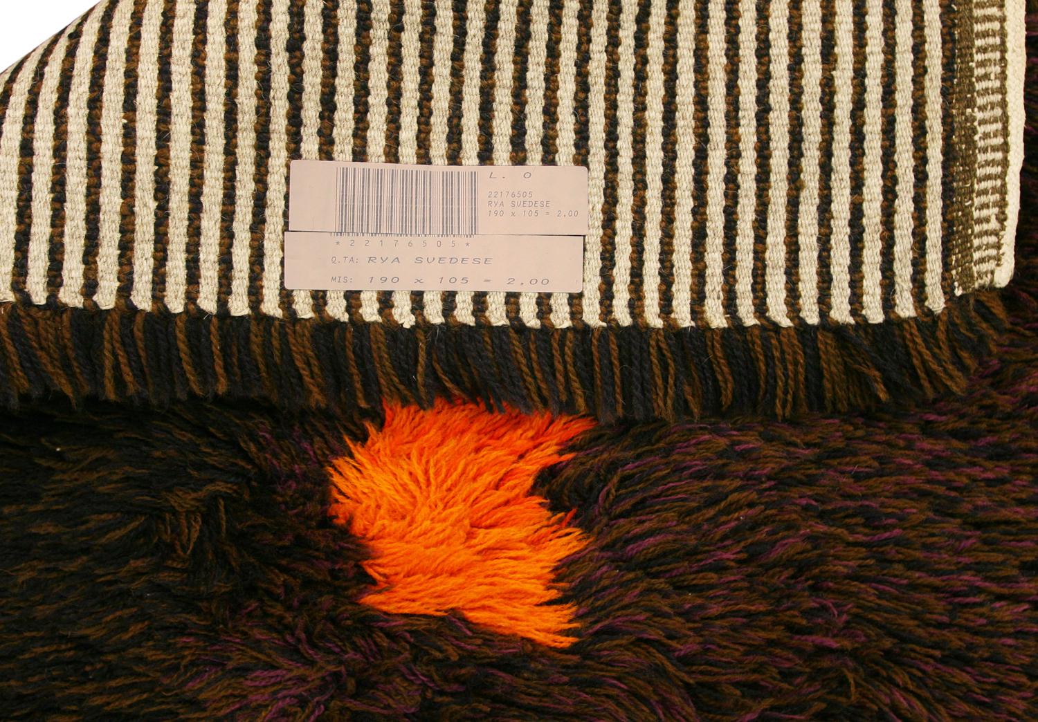 Other Circa 1950 Vintage Brown Swedish Wool Rya Rug