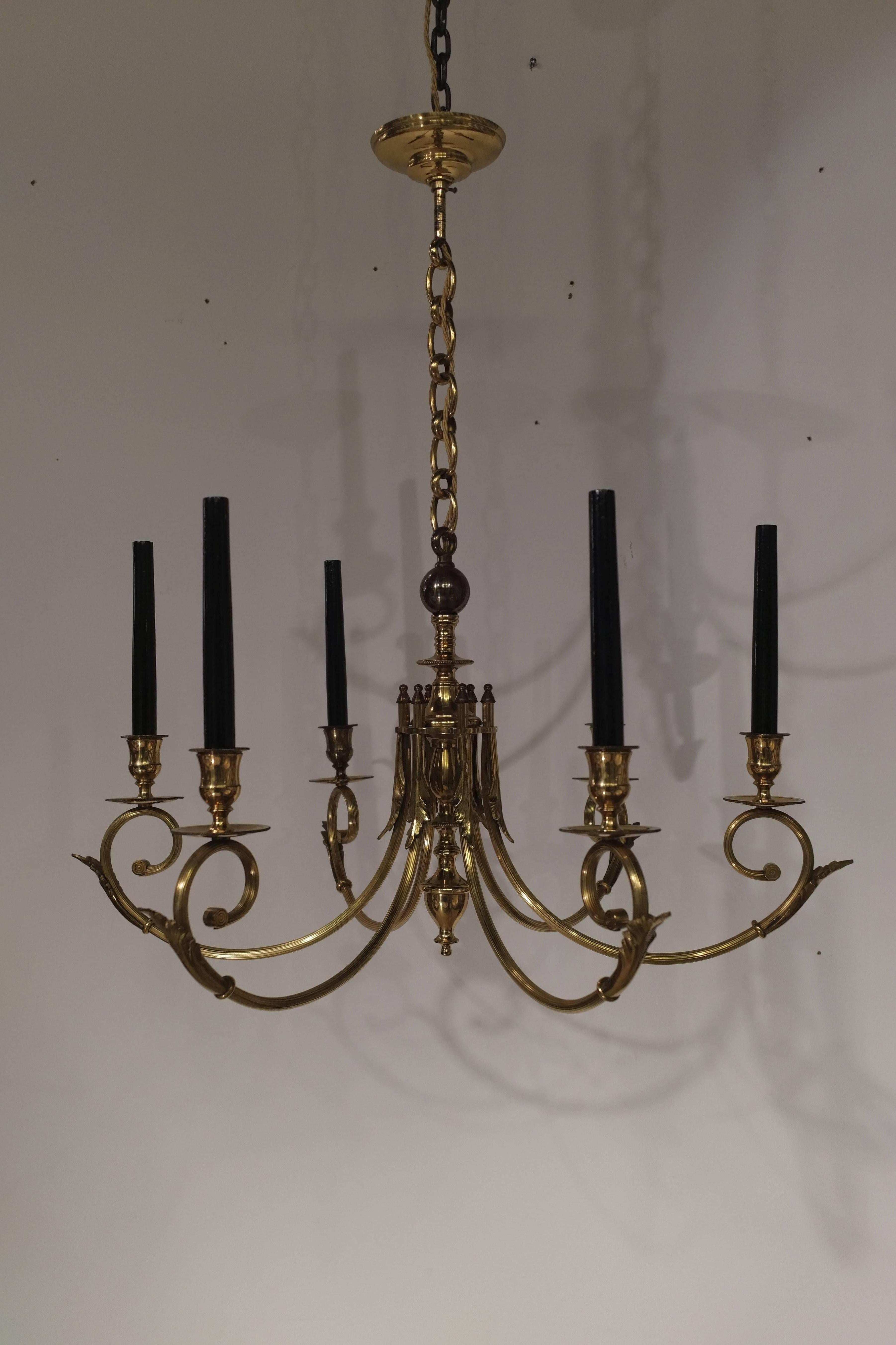 Neoclassical Pair of Golden with Fine Gold Chandeliers, circa 1950 For Sale