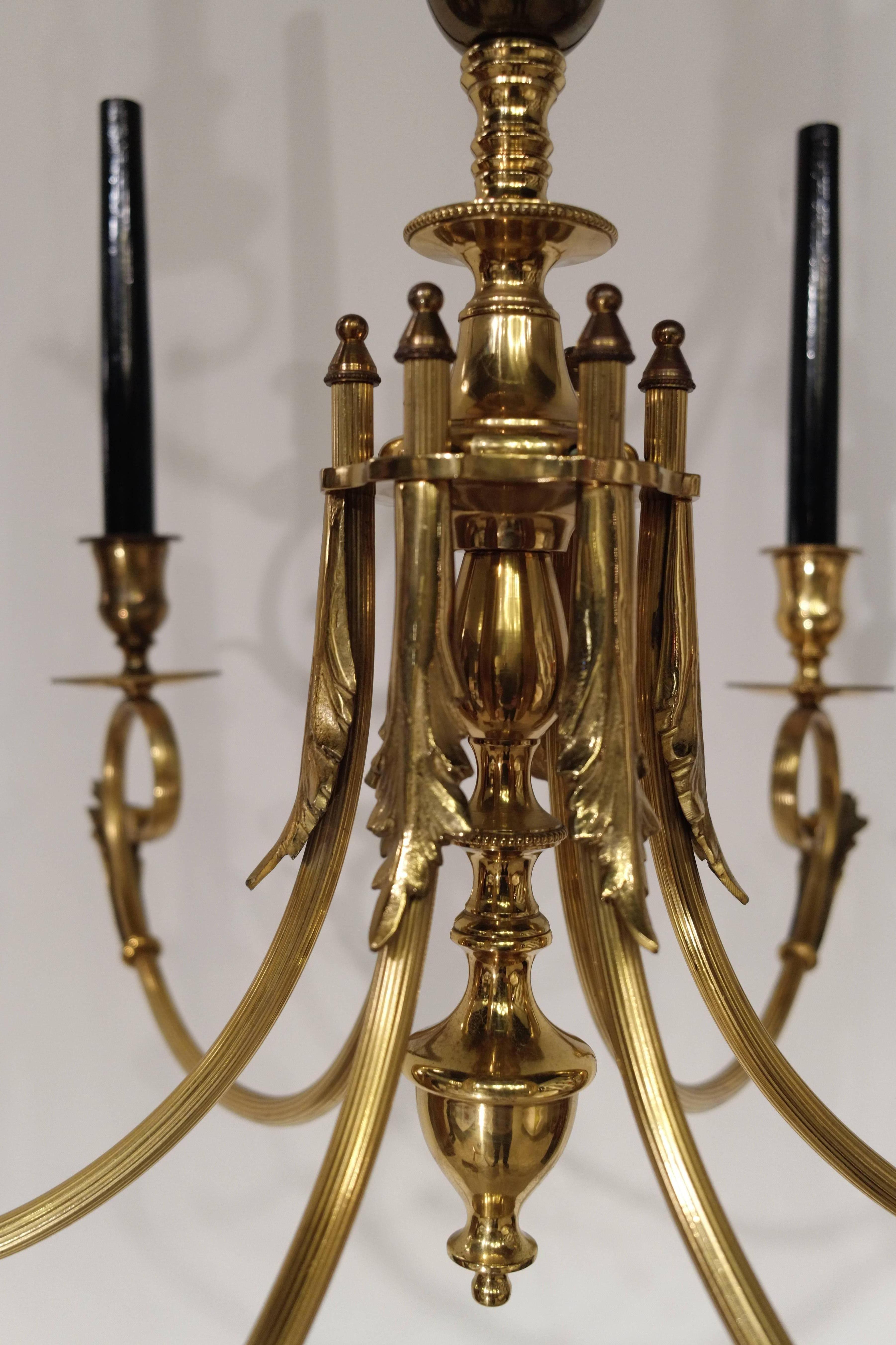 French Pair of Golden with Fine Gold Chandeliers, circa 1950 For Sale
