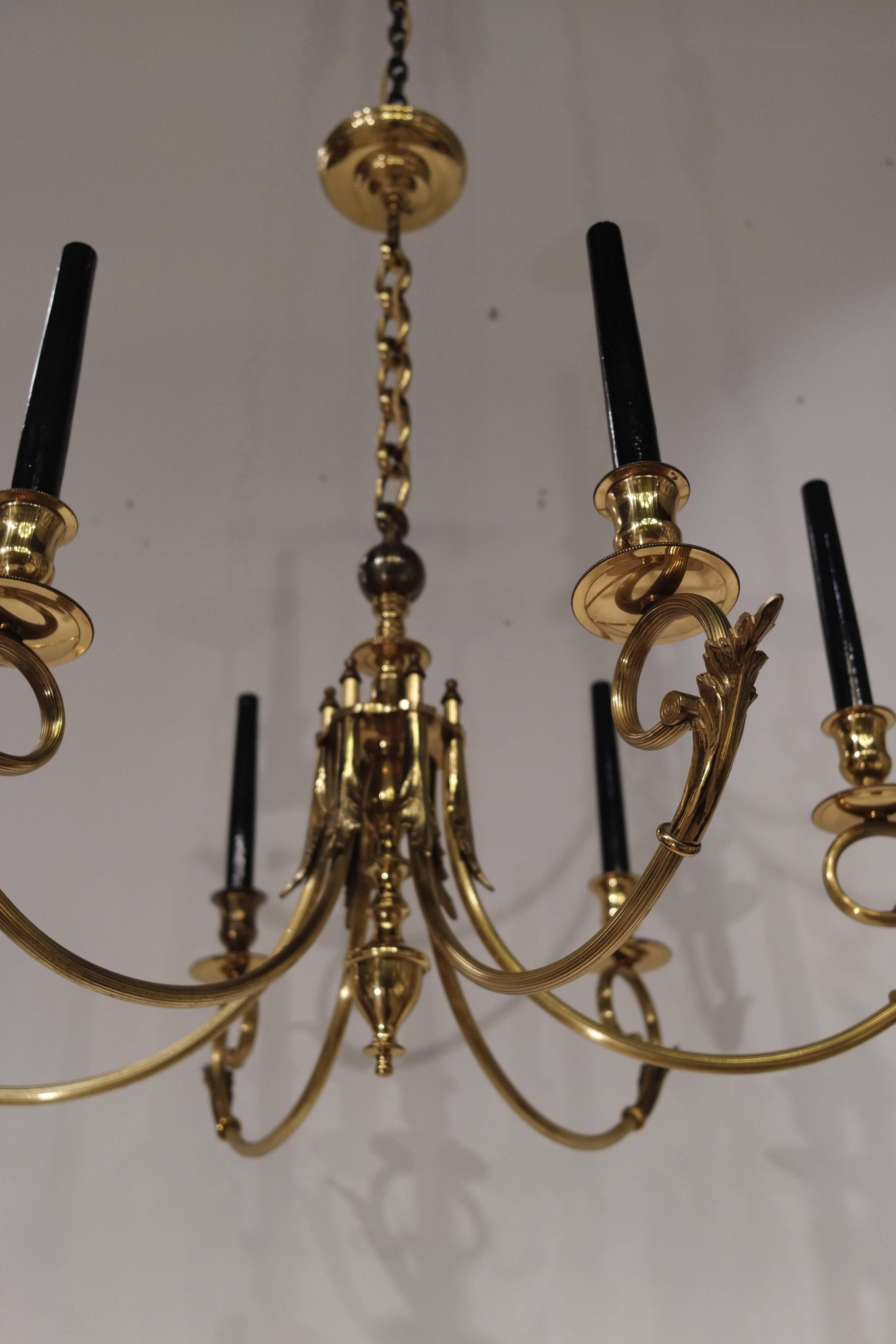 Mid-20th Century Pair of Golden with Fine Gold Chandeliers, circa 1950 For Sale