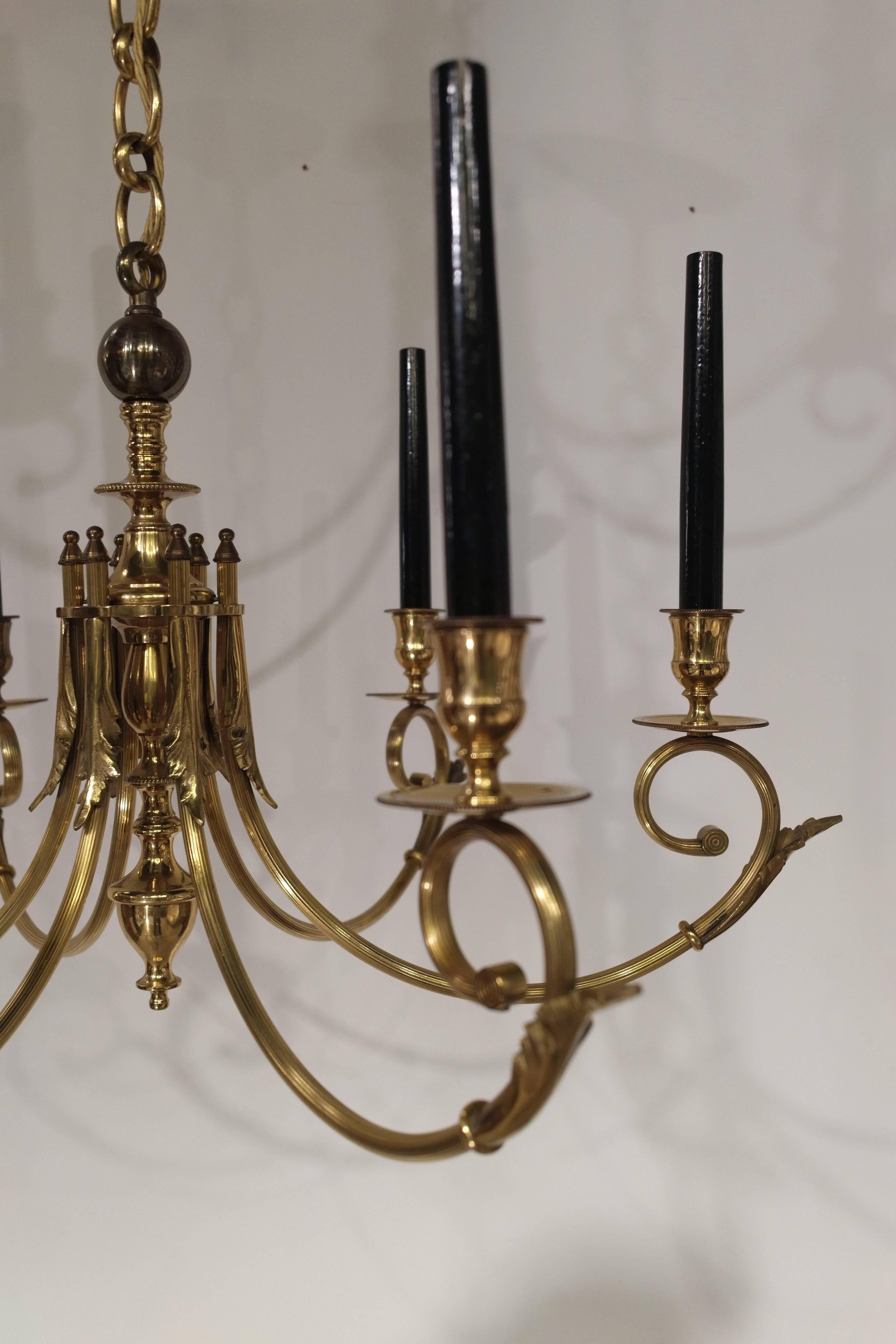 Metal Pair of Golden with Fine Gold Chandeliers, circa 1950 For Sale