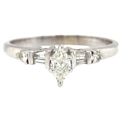 Retro Circa 1950s 0.25ct Marquise Diamond Engagement Ring in 14K White Gold