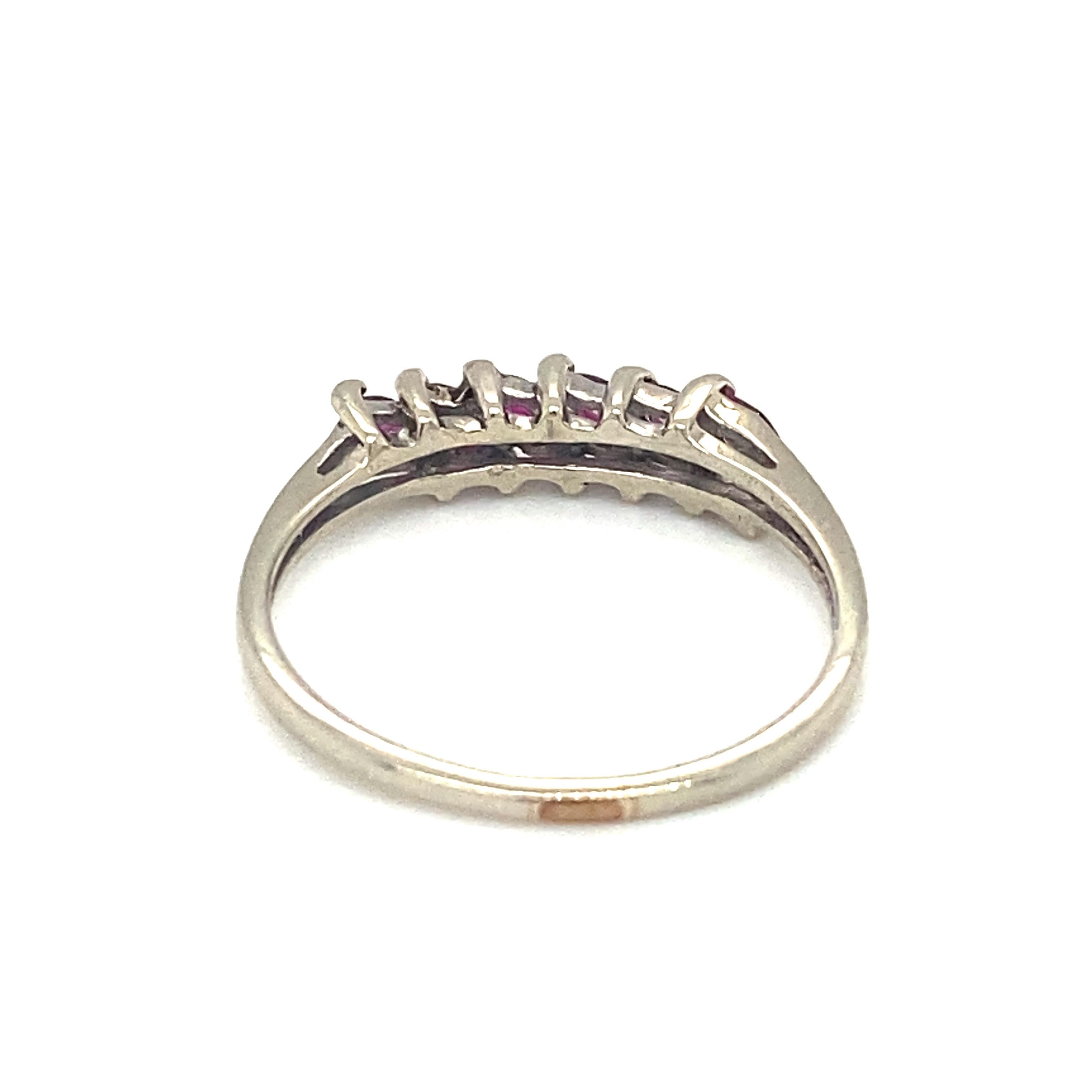 Women's or Men's Circa 1950s 0.30 Ctw Marquise Ruby Anniversary Band in 10K White Gold For Sale