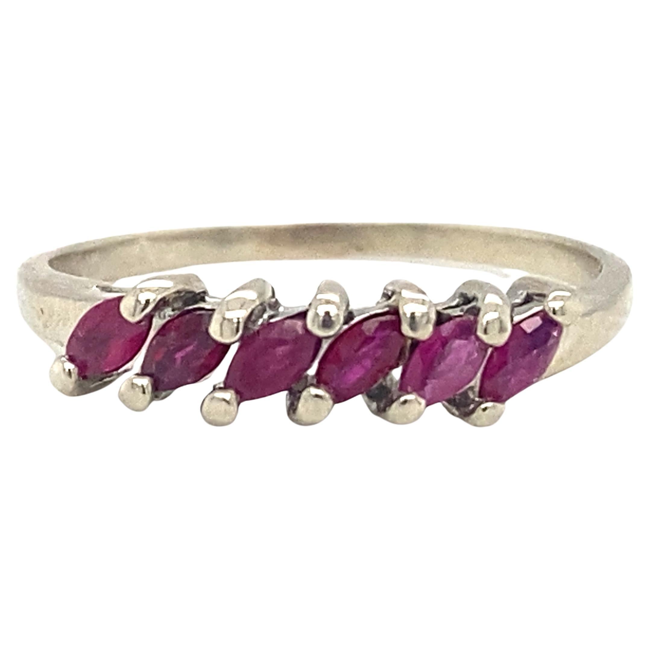 Circa 1950s 0.30 Ctw Marquise Ruby Anniversary Band in 10K White Gold For Sale