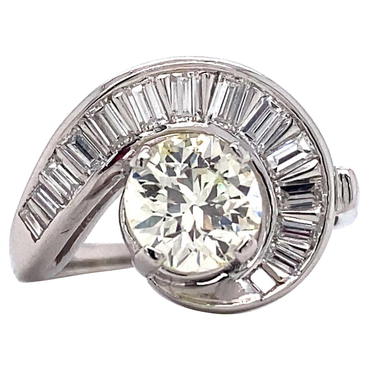 Platinring mit 1,37 Karat Diamant im alteuropäischen Schliff, 1950er Jahre
