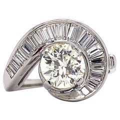 Platinring mit 1,37 Karat Diamant im alteuropäischen Schliff, 1950er Jahre