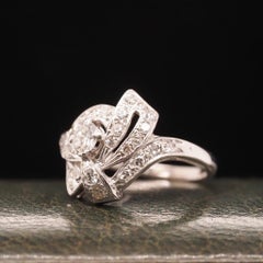 Circa 1950s 14K White Gold Diamond Swirl Cocktail Ring