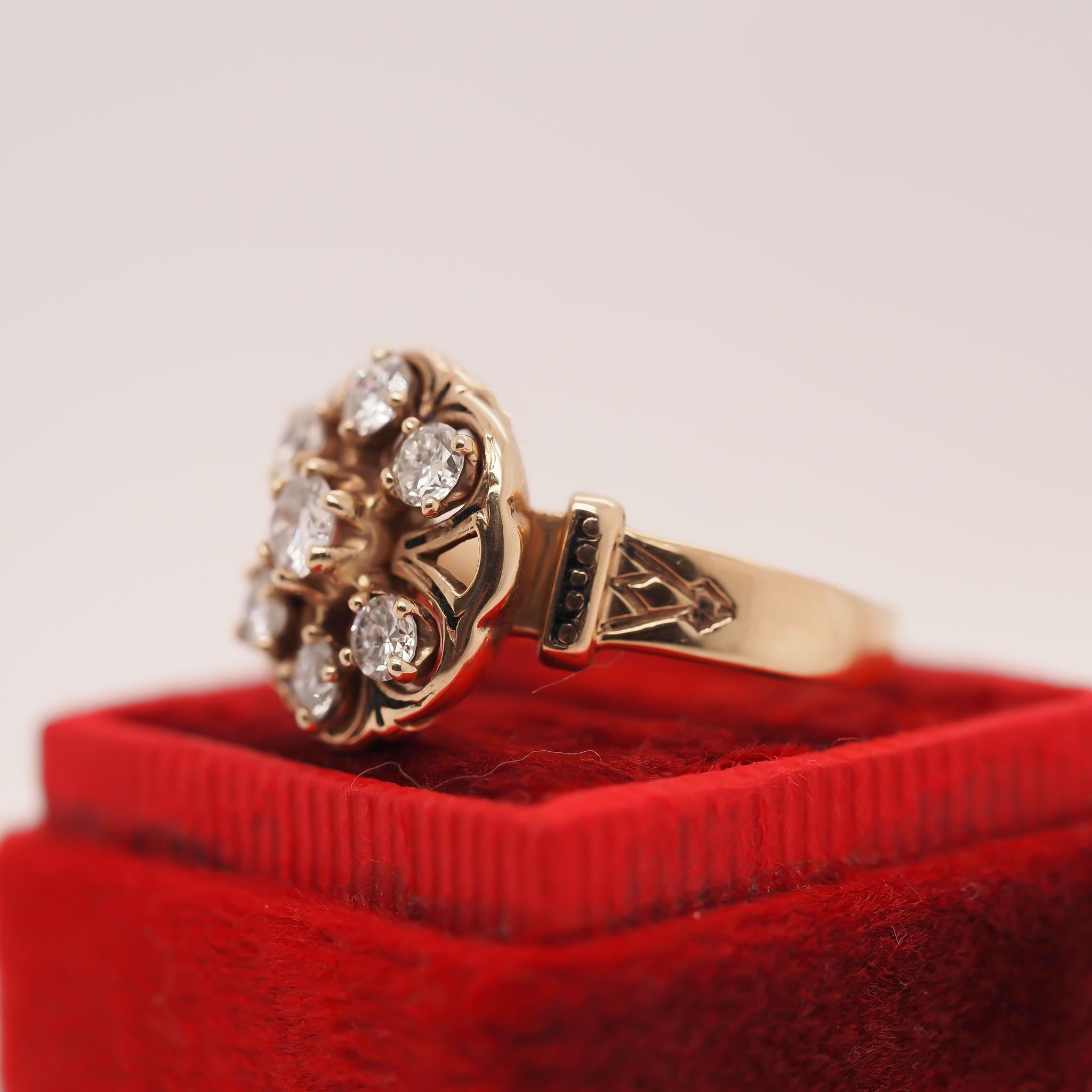 Circa 1950s 14K Yellow Gold Diamond and Enamel Ring For Sale 5