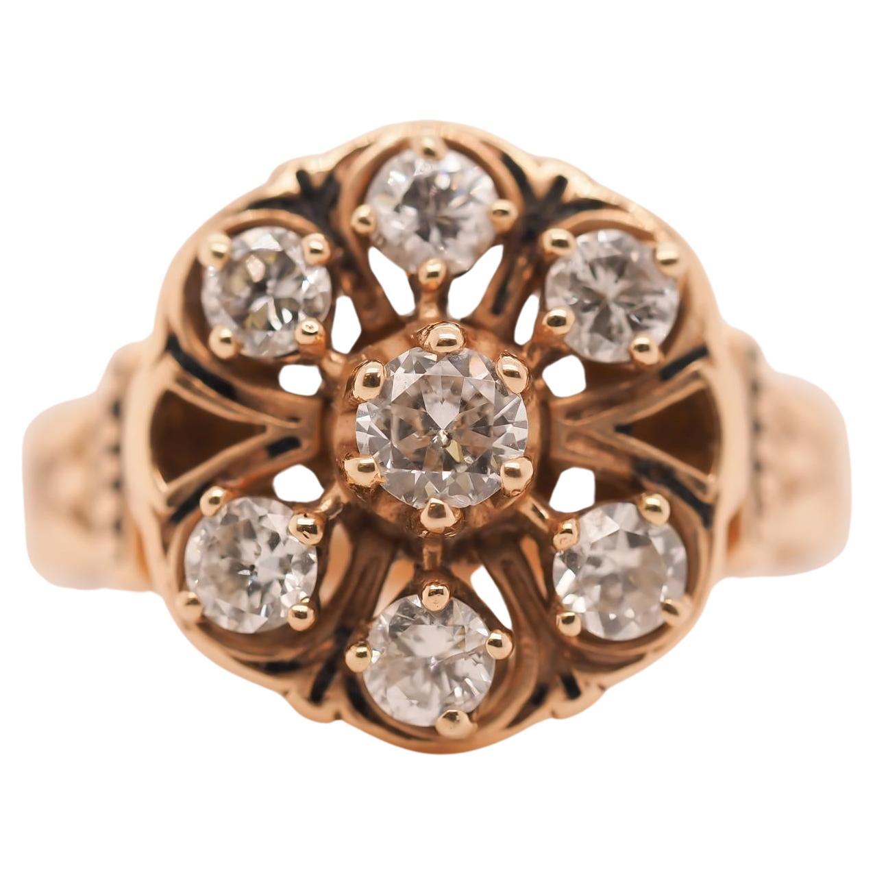 Circa 1950s 14K Yellow Gold Diamond and Enamel Ring