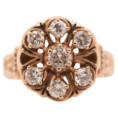 Anillo de oro amarillo de 14 quilates con diamantes y esmalte de los años 50