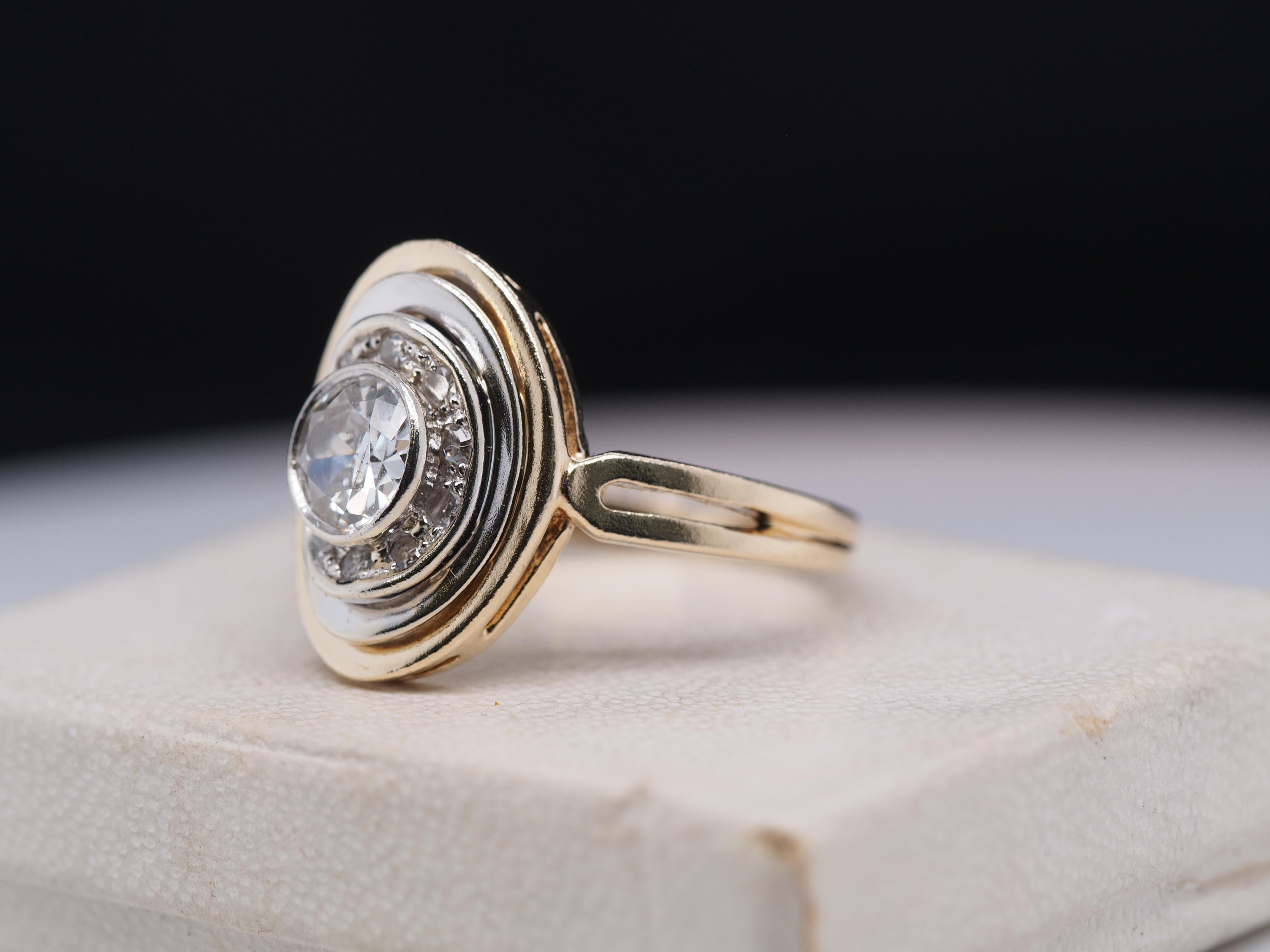 Retro .70ct Transitional Round Engagement Ring, circa 1950s For Sale