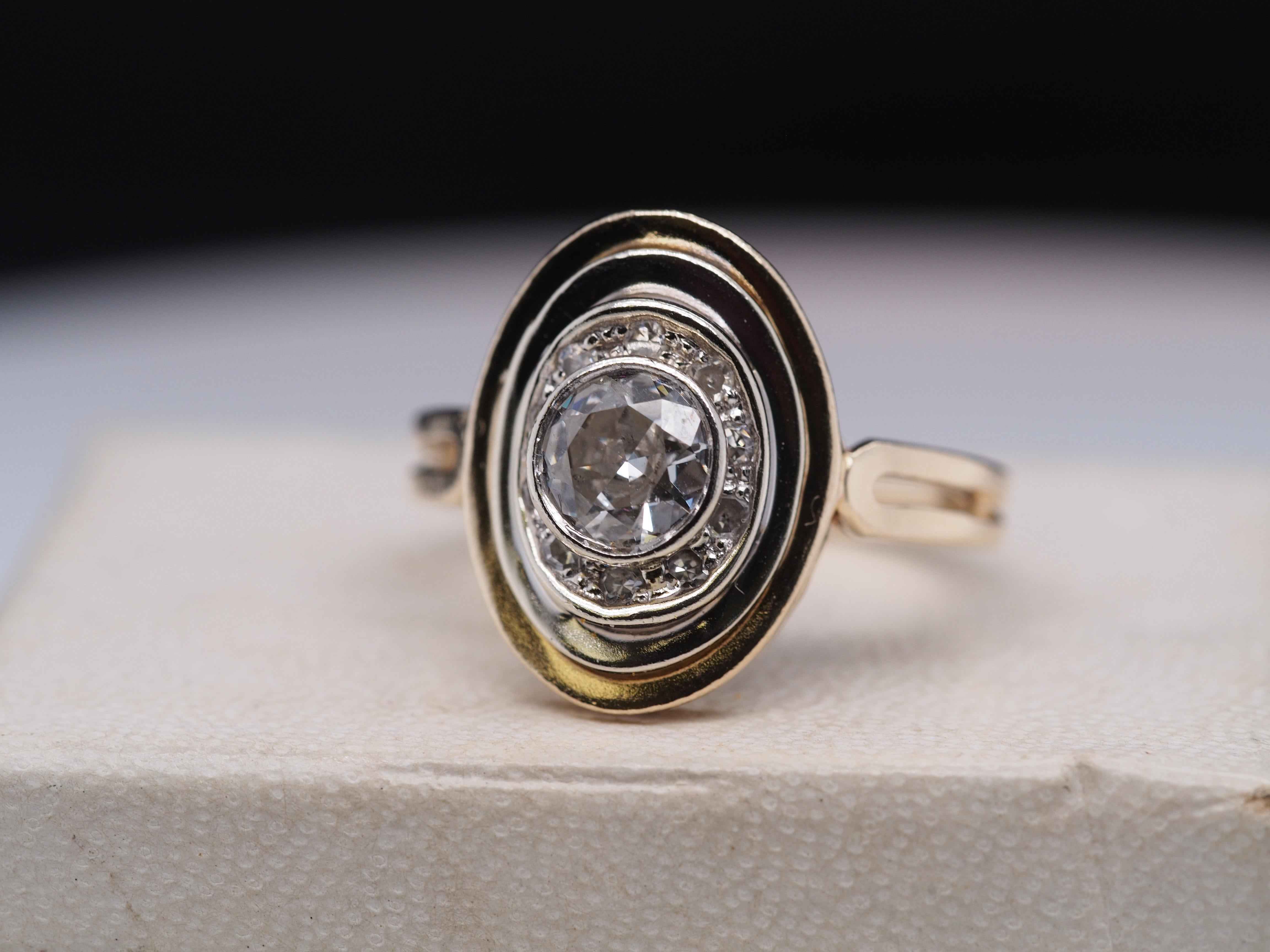 Women's or Men's .70ct Transitional Round Engagement Ring, circa 1950s For Sale