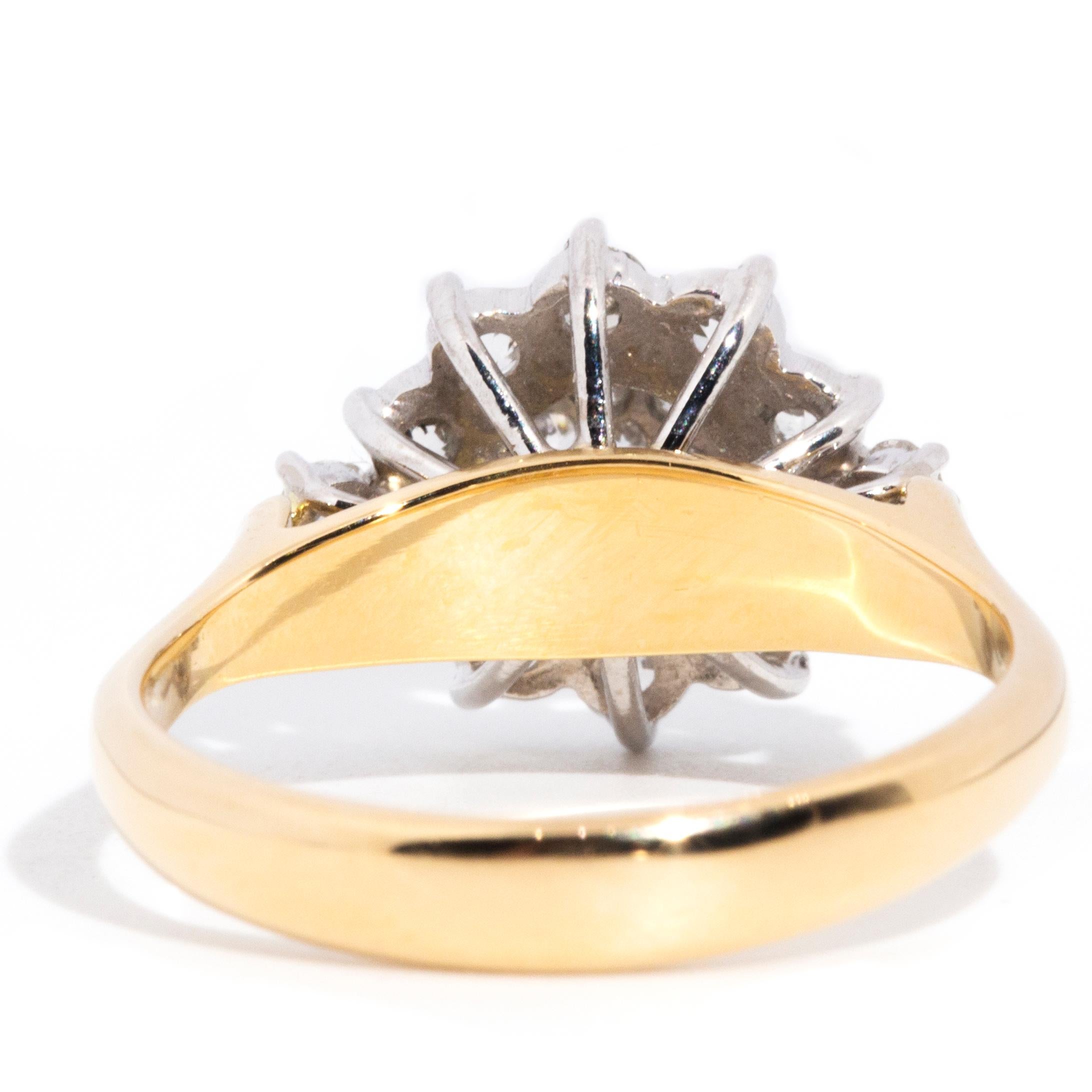 Circa 1950s 9 Carat Gold Old Cut Diamond Vintage Starburst Cluster Ring 2