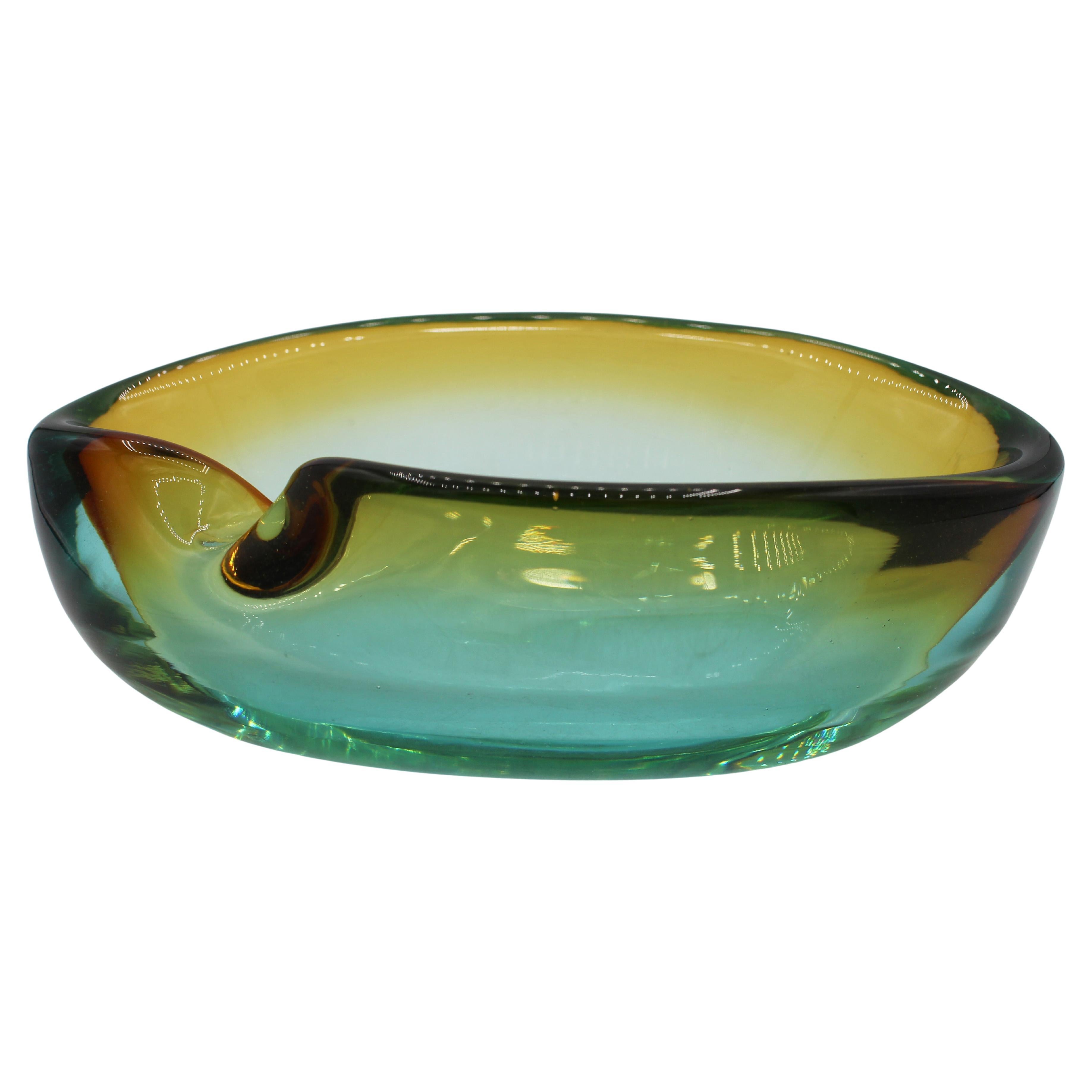 Circa 1950s Amber to Green Murano Glass Amporphous Form Cigar Ashtray