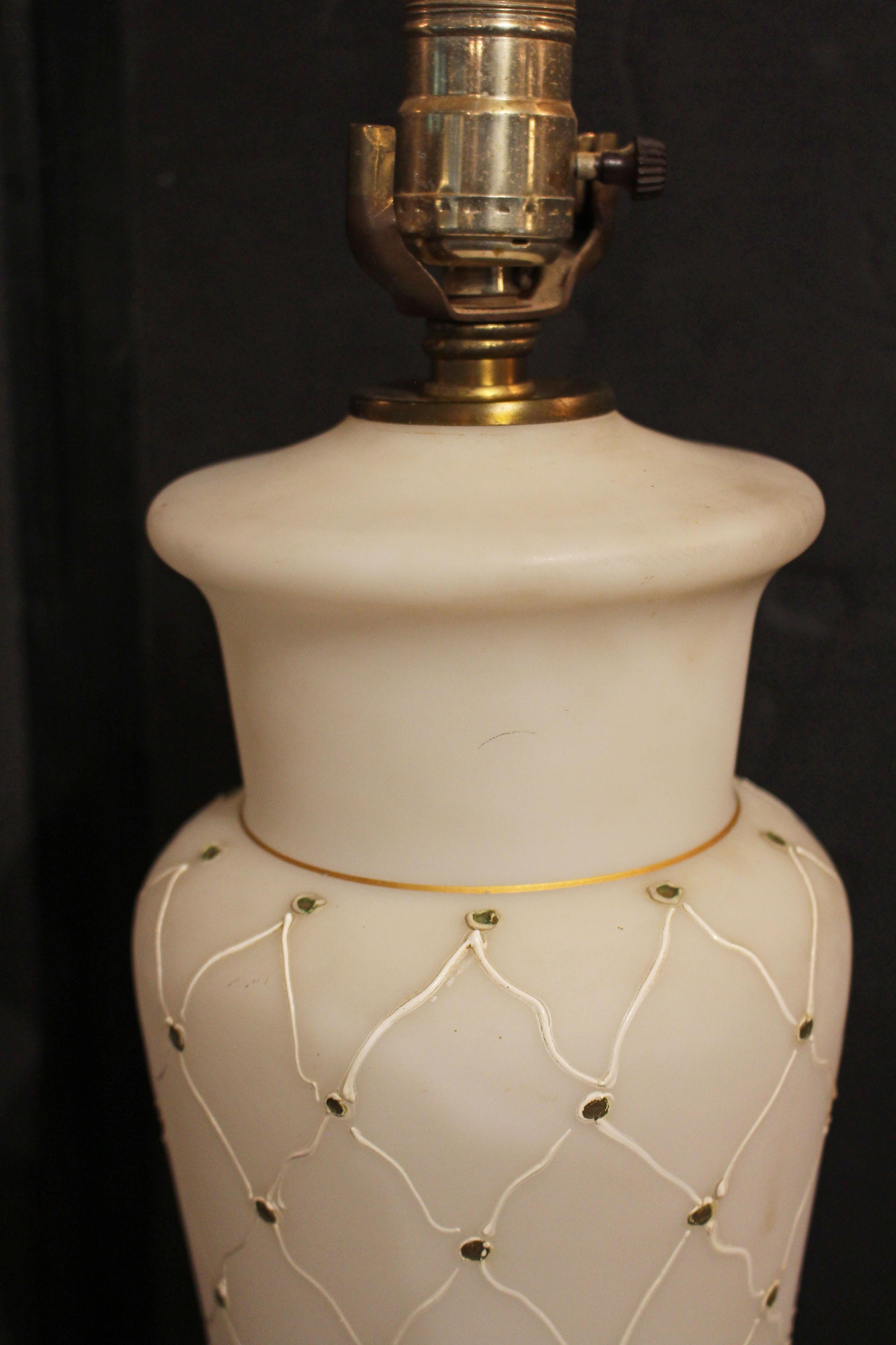 Appliqué Circa 1950s American Pair of Glass Faux Marble Lamps For Sale