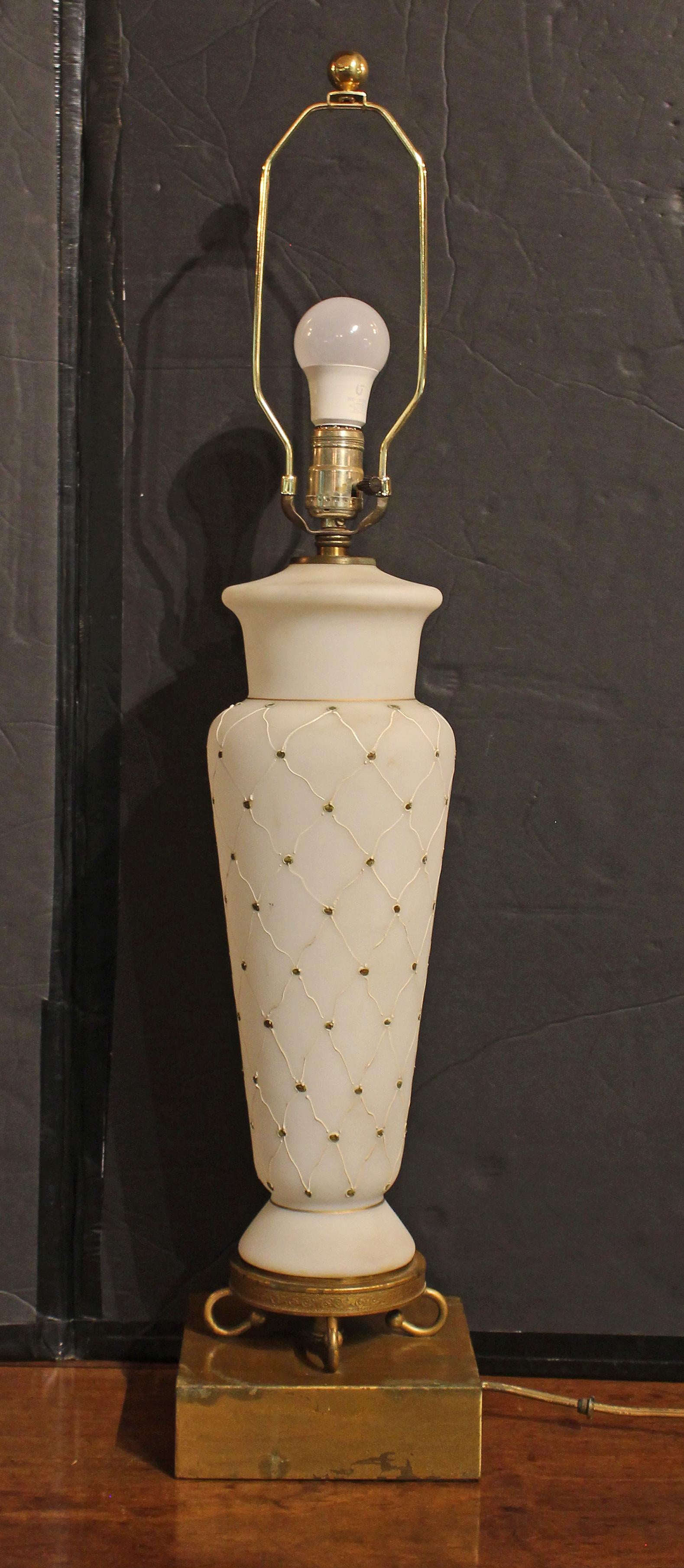 Circa 1950s American Pair of Glass Faux Marble Lamps For Sale 1