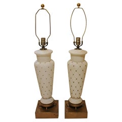 Circa 1950s American Pair of Glass Faux Marble Lamps