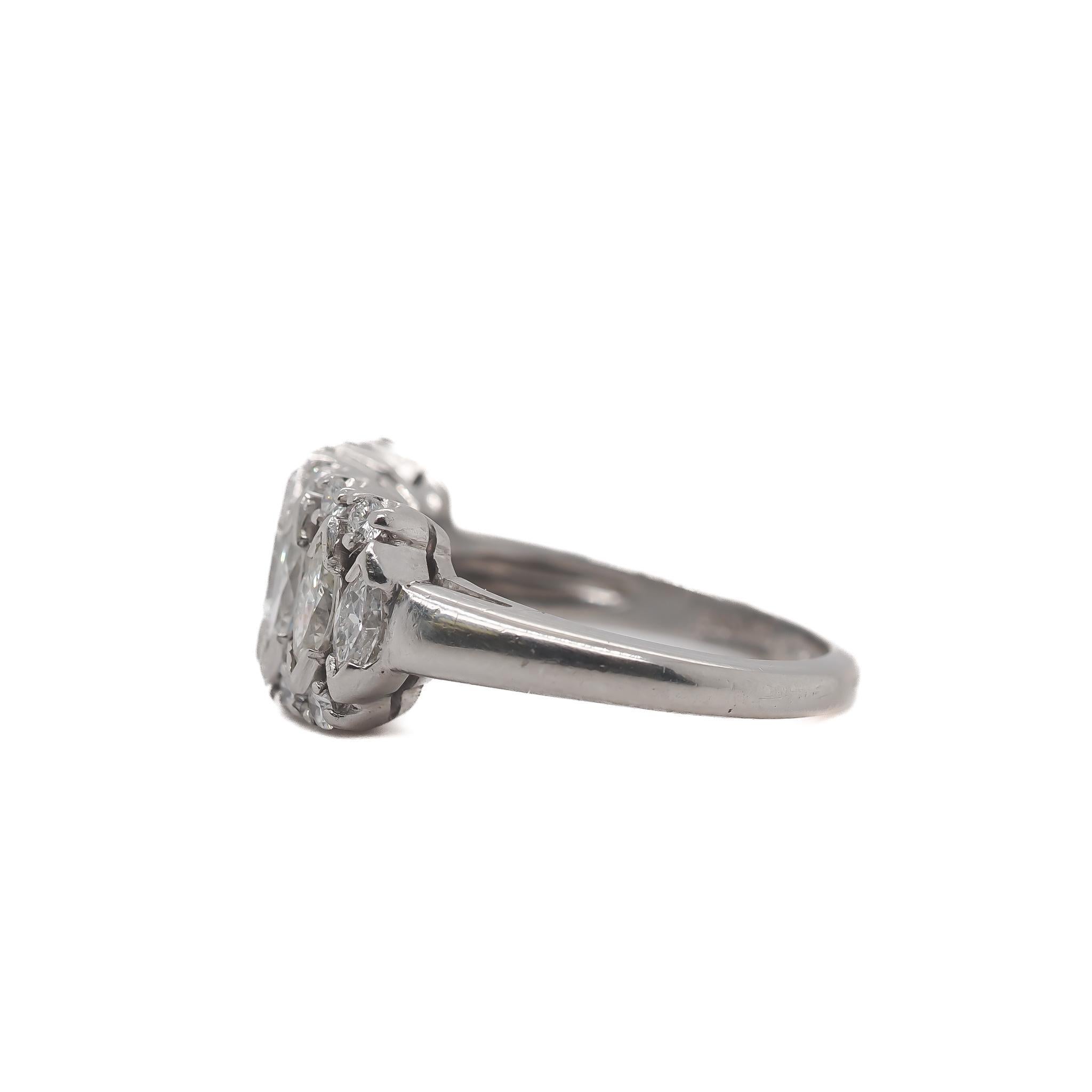 Russian Empire Circa 1950s Antique Marquise Diamond Band Ring For Sale