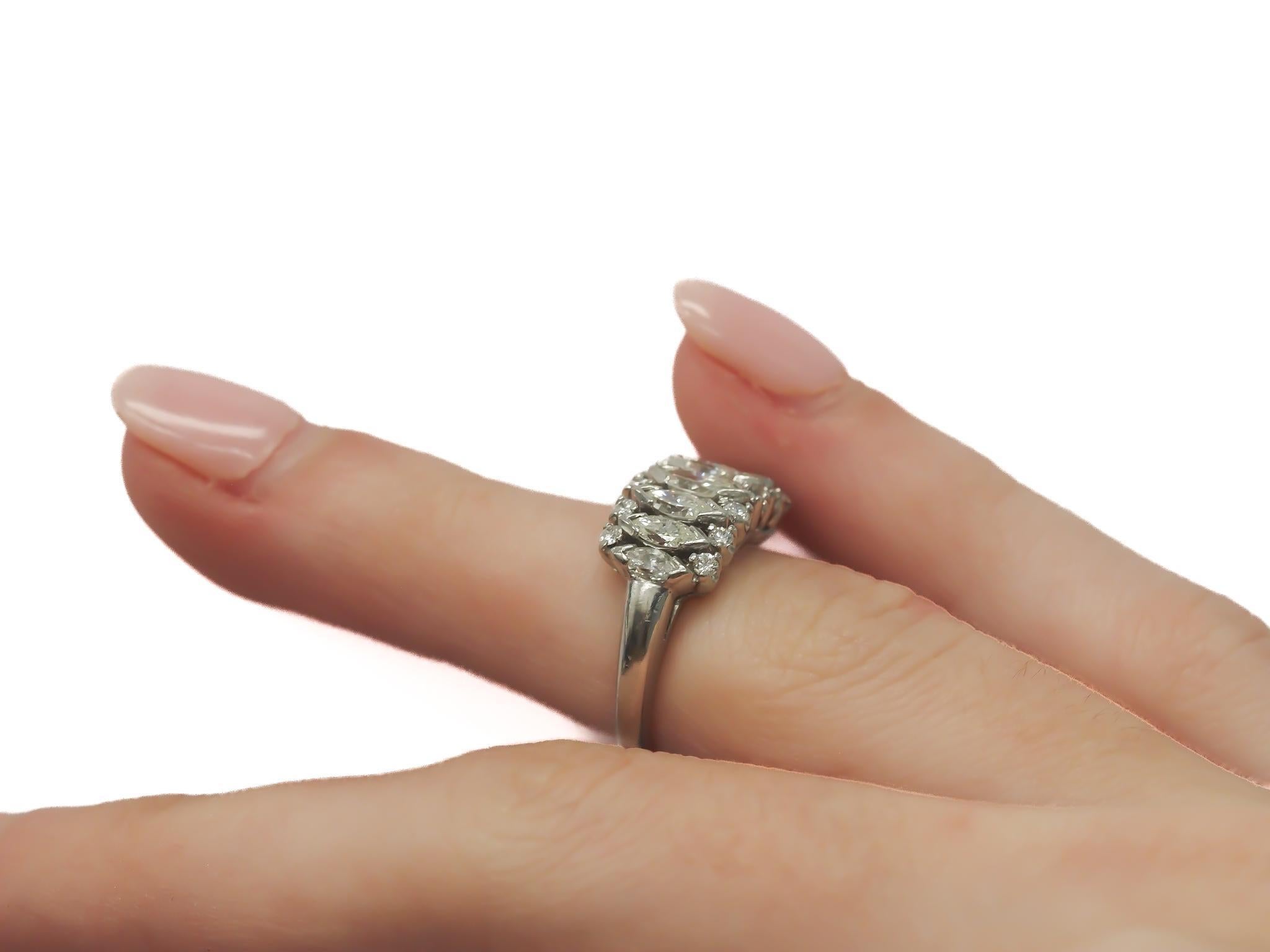 Women's Circa 1950s Antique Marquise Diamond Band Ring For Sale