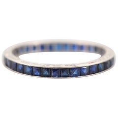 Vintage Art Deco Style Platinum 1 Carat Synthetic Blue Sapphire Eternity Band