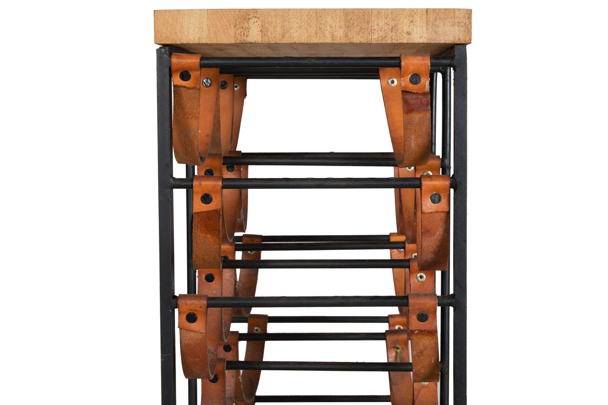 Circa 1950s Arthur Umanoff Iron & Leather 21-Bottle Wine Rack Accent Table 4