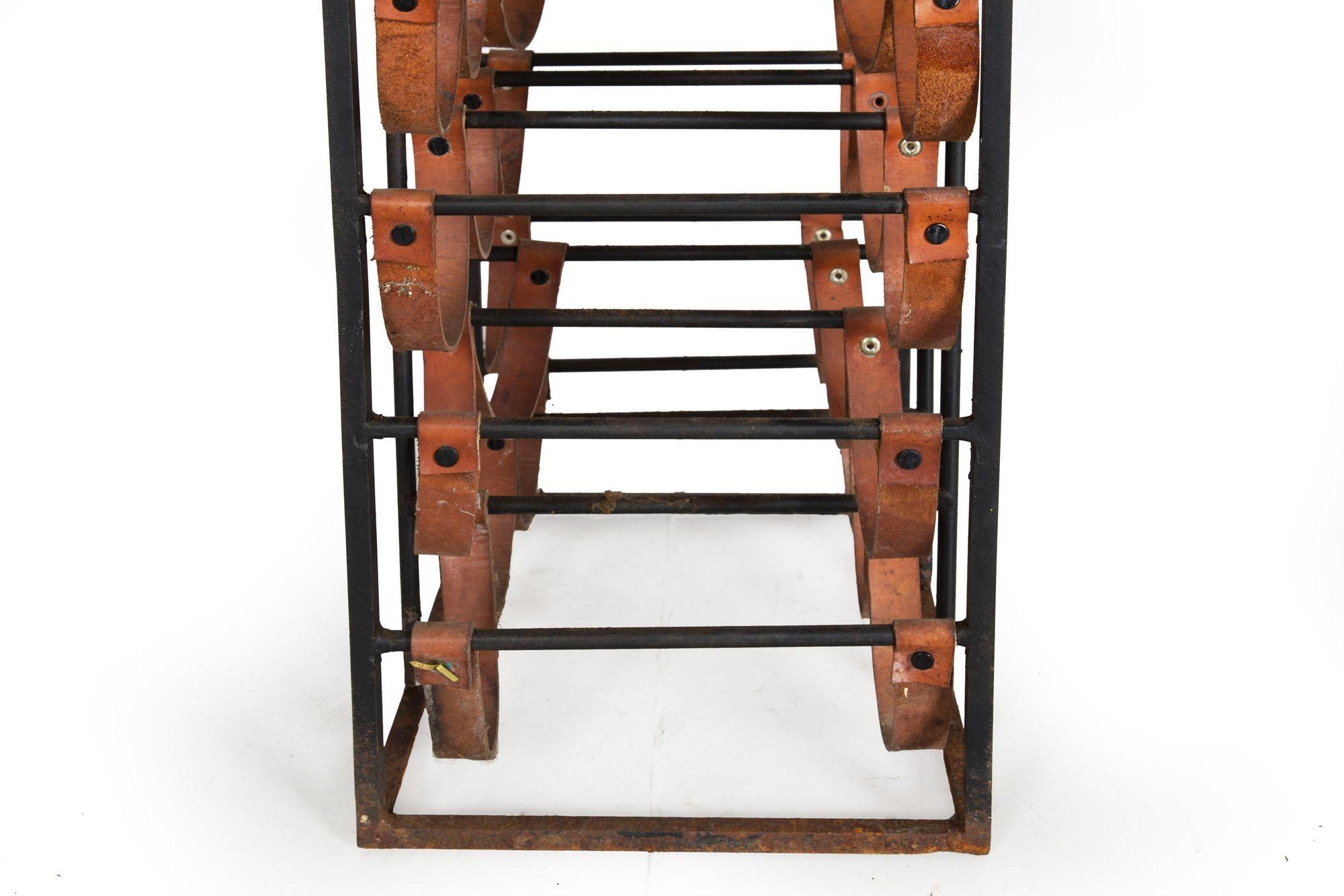 Circa 1950s Arthur Umanoff Iron & Leather 21-Bottle Wine Rack Accent Table 5
