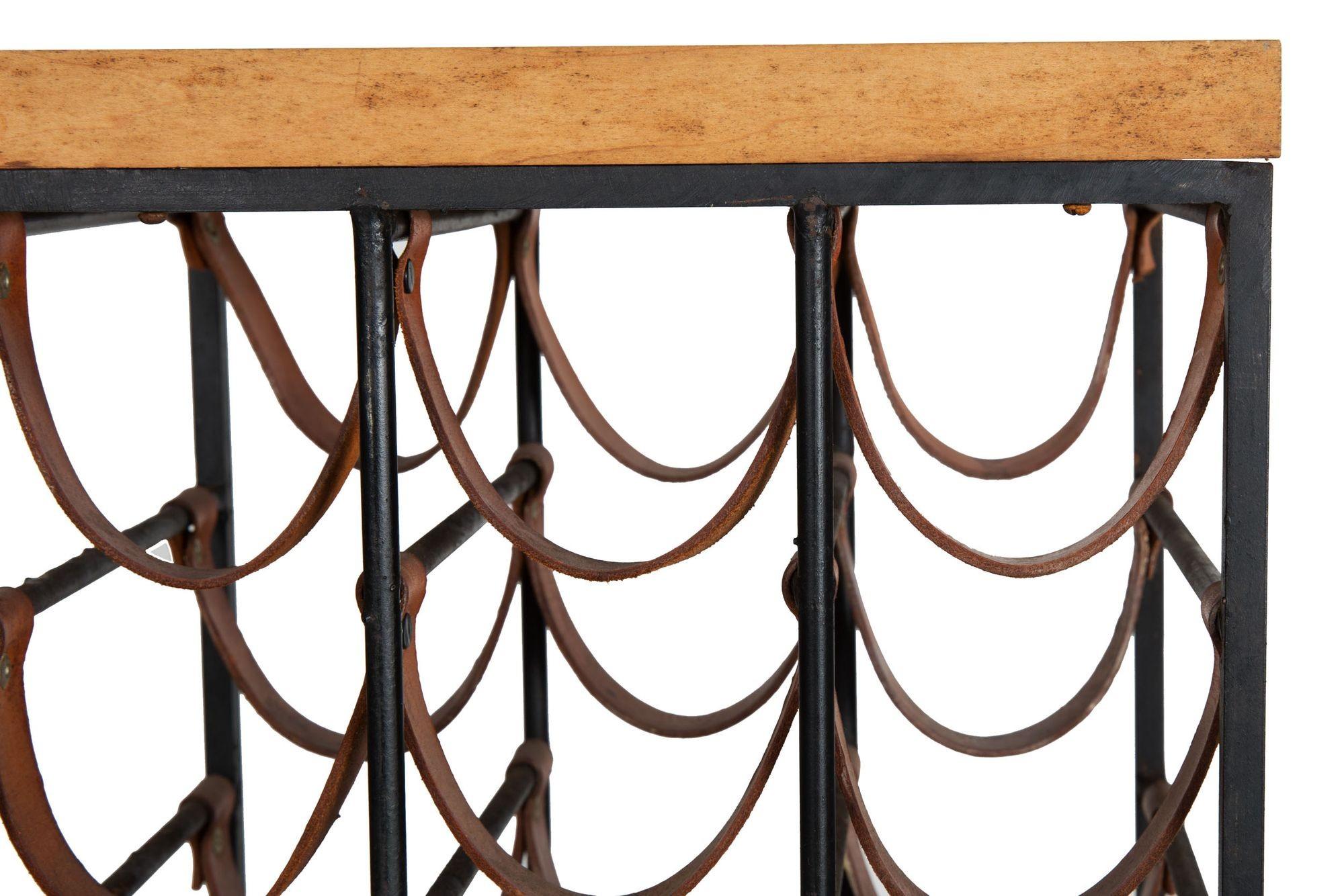 Circa 1950s Arthur Umanoff Iron & Leather 21-Bottle Wine Rack Accent Table 7