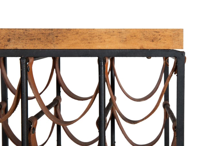 Circa 1950s Arthur Umanoff Iron and Leather 21Bottle Wine Rack Accent