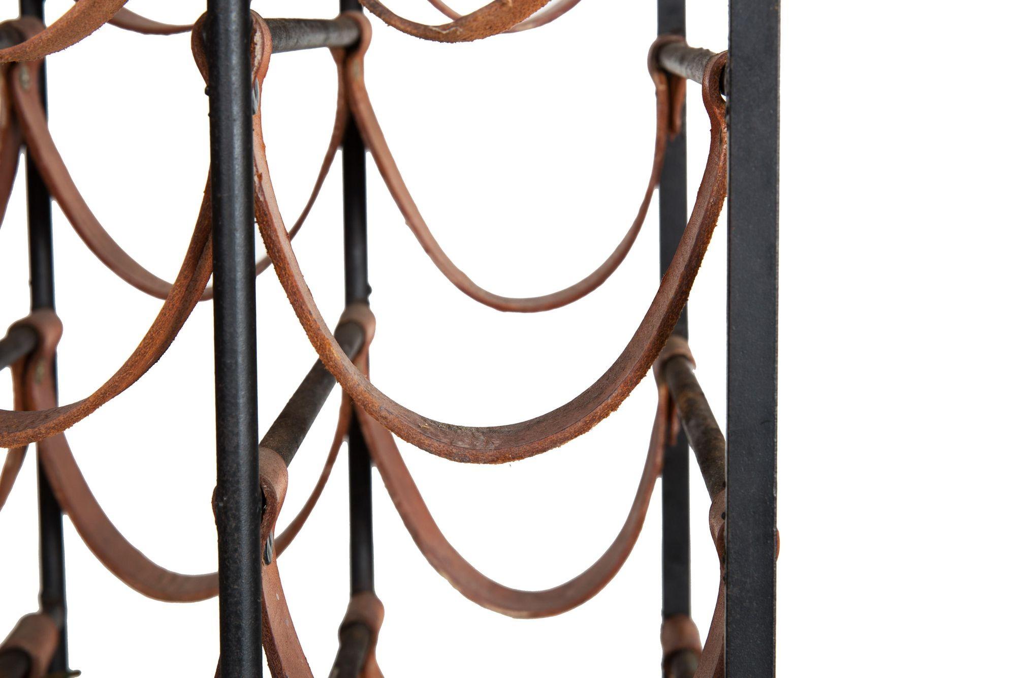 Circa 1950s Arthur Umanoff Iron & Leather 21-Bottle Wine Rack Accent Table 3