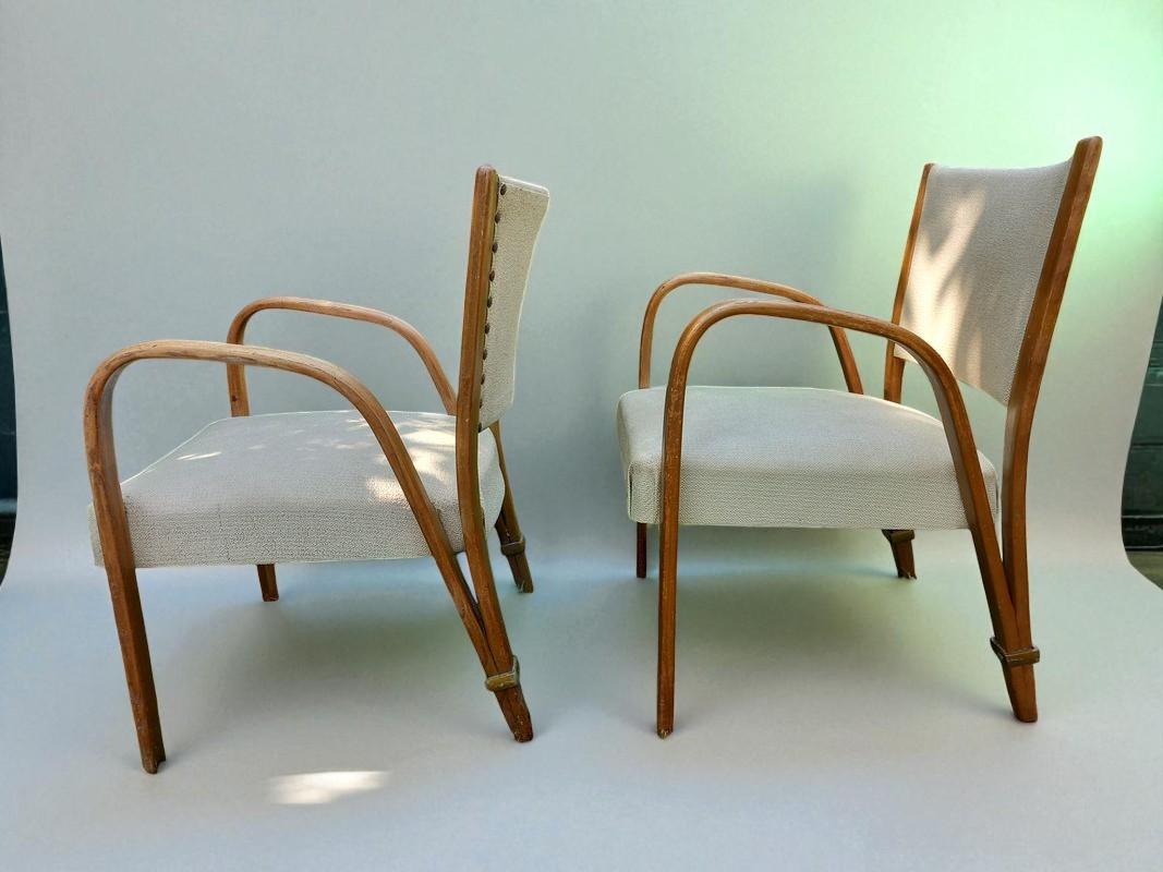 Mid-Century Modern Circa 1950s  Attributed to Bow-Wood, Villeneuve-St-Georges  Bentwood & Upholst For Sale