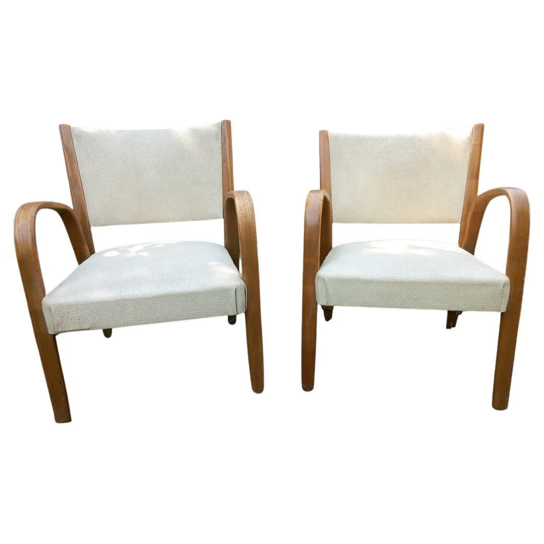 Circa 1950s  Attributed to Bow-Wood, Villeneuve-St-Georges  Bentwood & Upholst For Sale