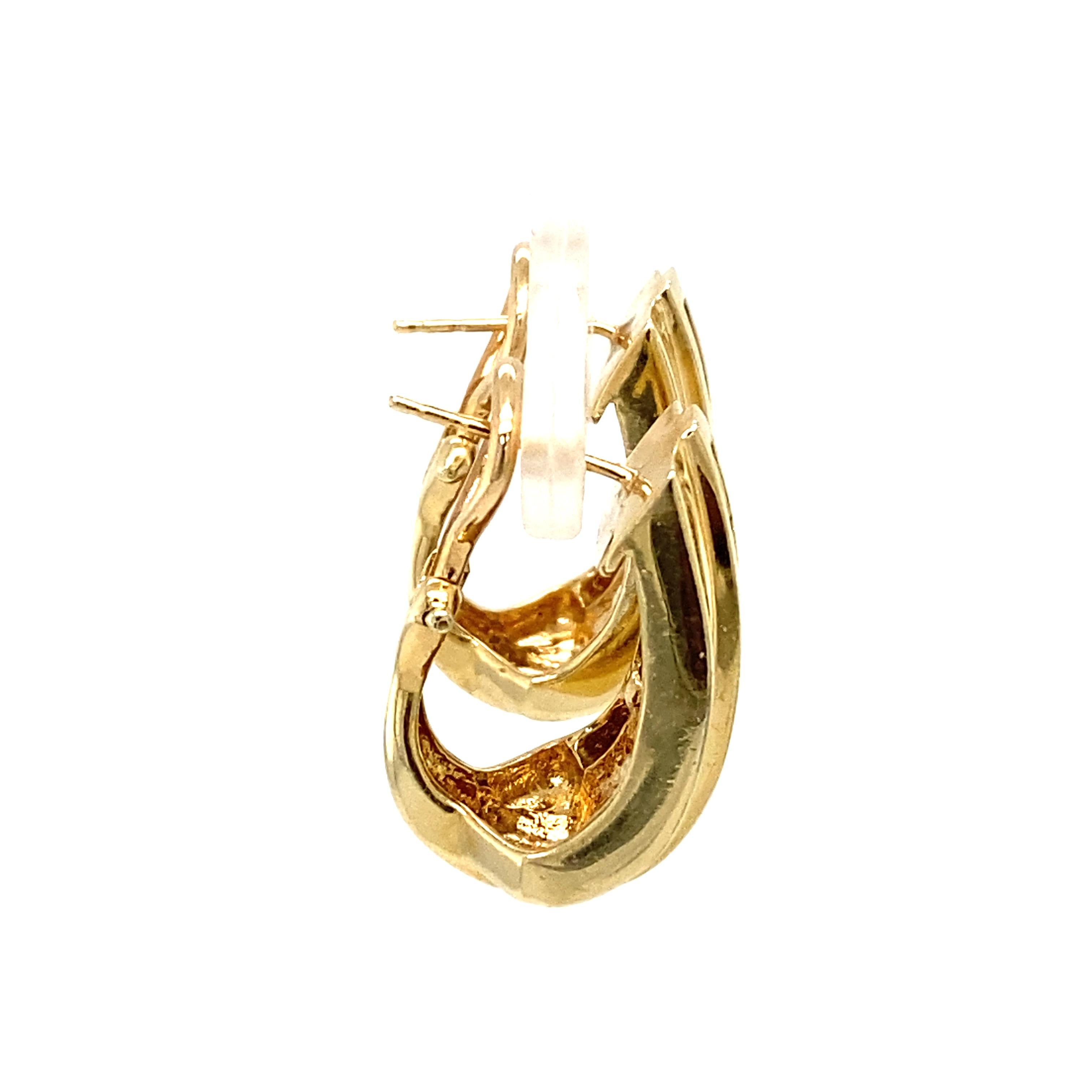 Baguette Cut 1950s Baguette Sapphire and Diamond J Hoop Earrings in 14 Karat Gold For Sale