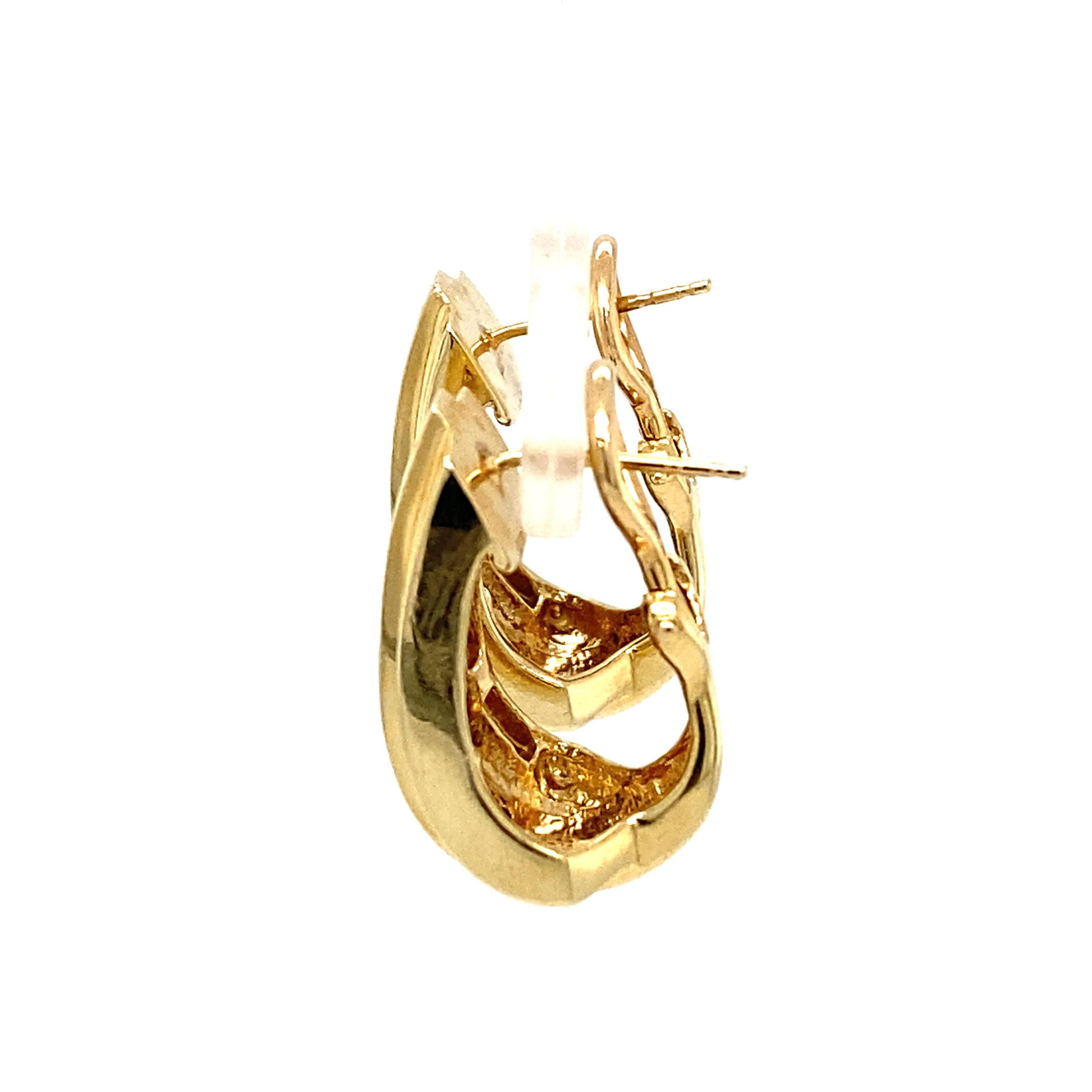 Women's or Men's Circa 1950s Baguette Sapphire and Diamond J Hoop Earrings in 14 Karat Gold For Sale
