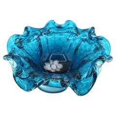 Circa 1950s Blue & Clear Bullicante Murano Glass Bowl