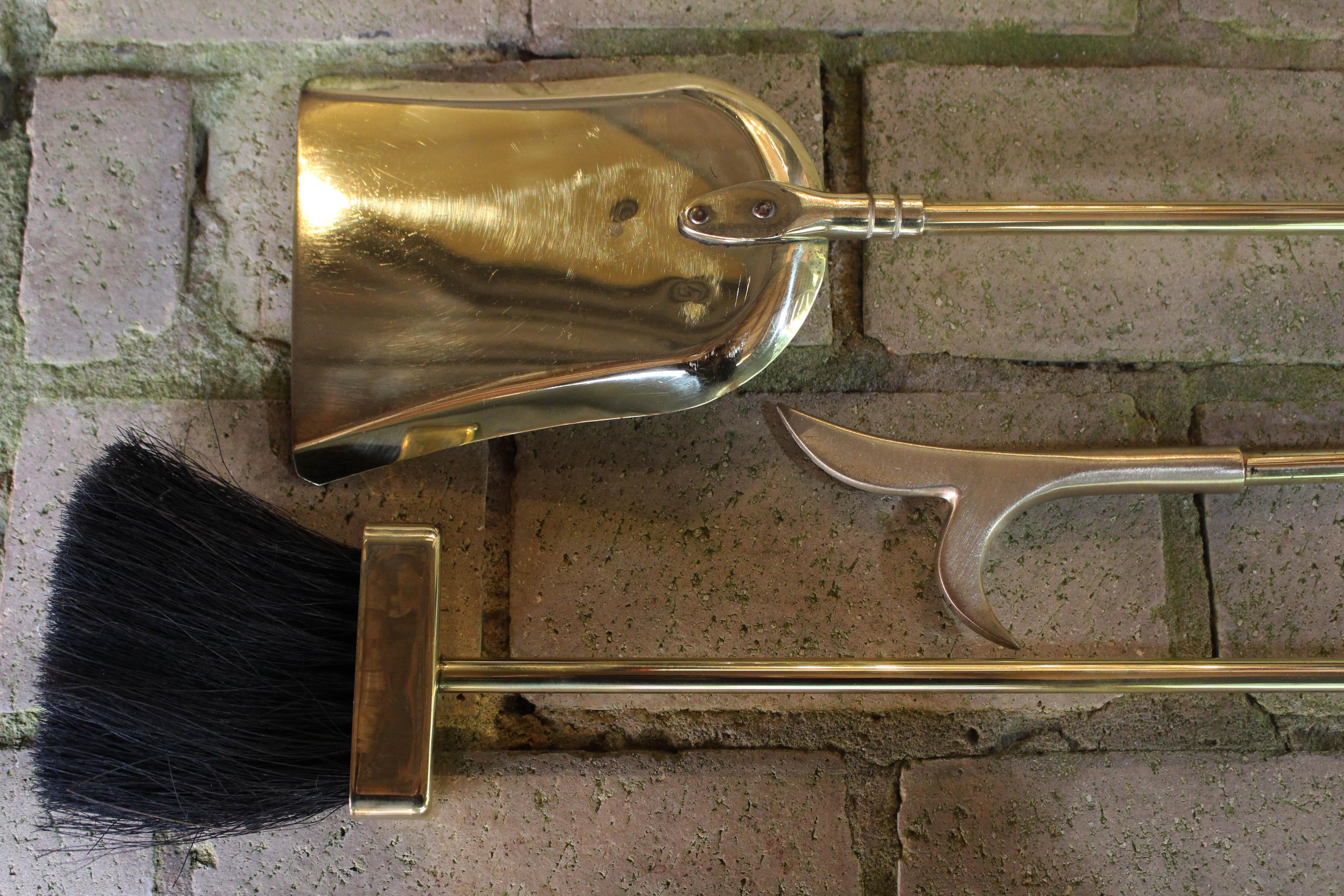 Circa 1950s Brass Mid Century Modern Fireplace Set 4