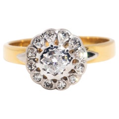 circa 1950s, Brilliant Diamond Vintage 18 Carat Yellow White Gold Cluster Ring