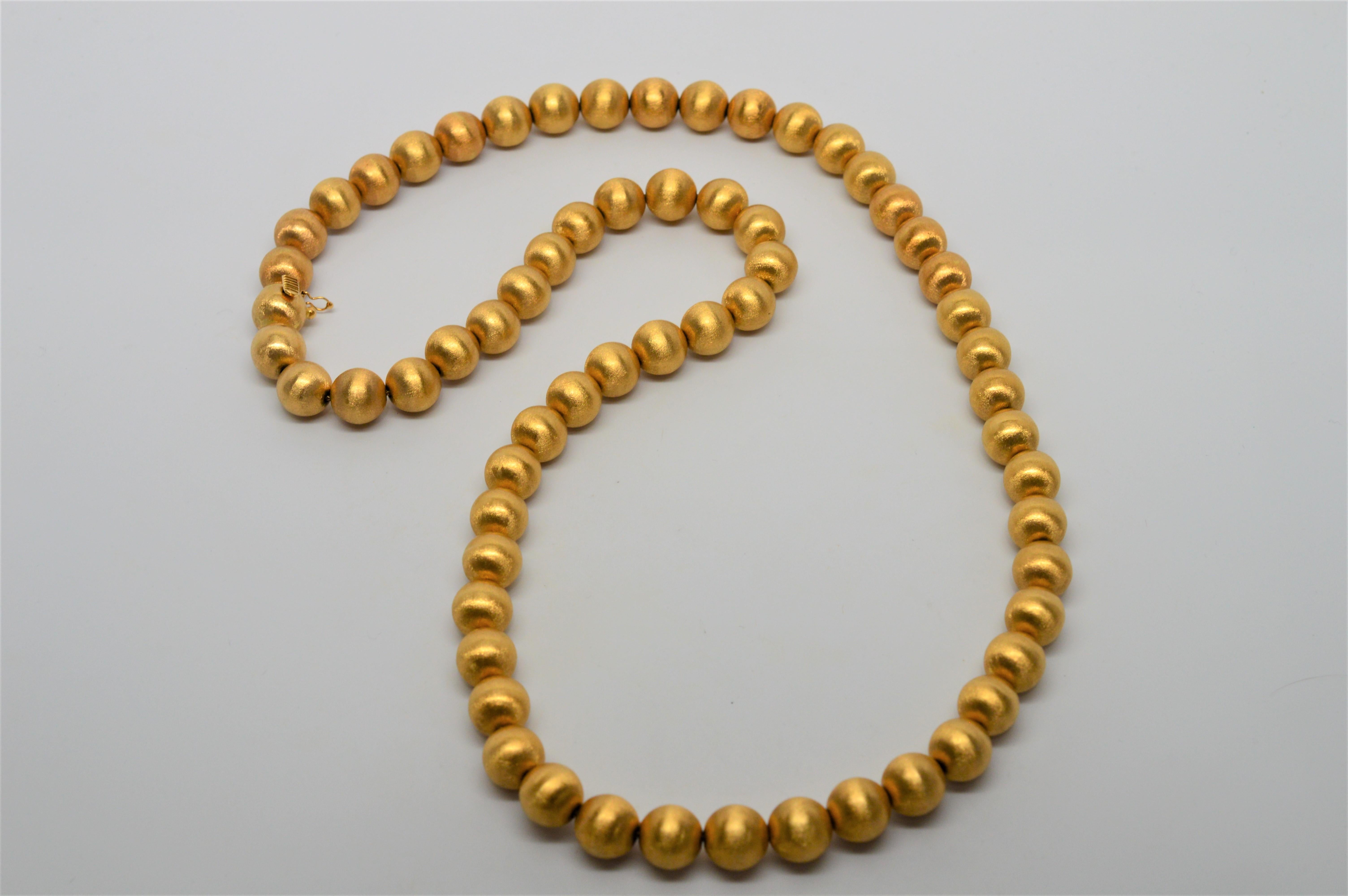 Satin 18 Karat Gold Bead Necklace and Earring Set 4