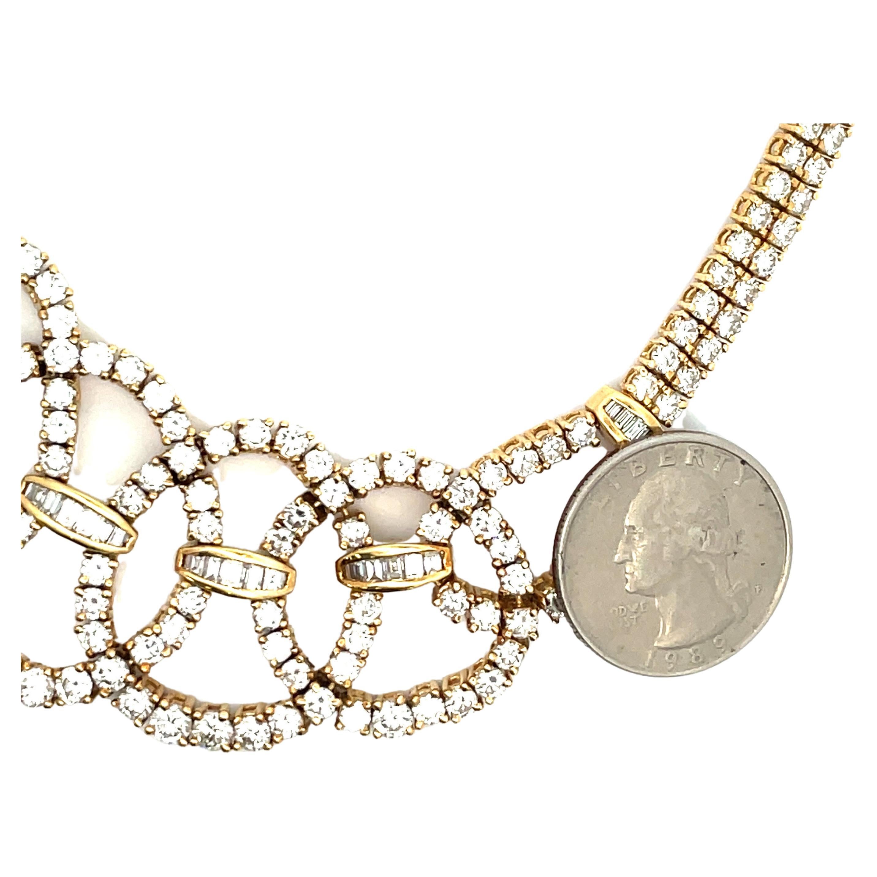 Women's Circa 1950s Diamond Collar Necklace 45 Carats 18 Karat Yellow Gold For Sale