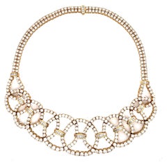 Vintage Circa 1950s Diamond Collar Necklace 45 Carats 18 Karat Yellow Gold