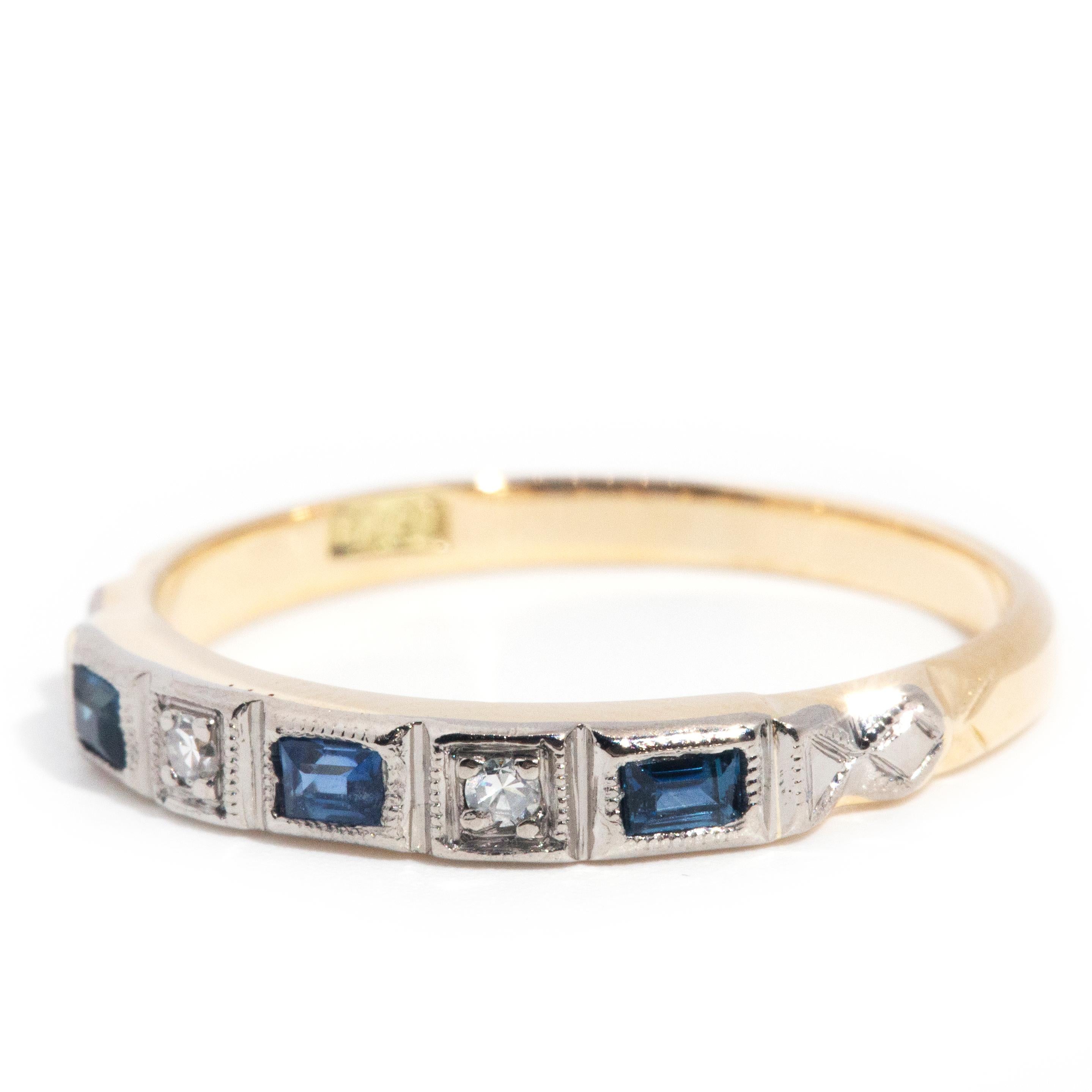 Modern Circa 1950s Diamond & Sapphire Vintage 18 Carat Yellow Gold Stacking Band Ring
