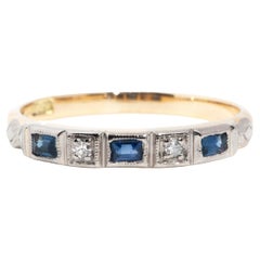 Circa 1950s Diamond & Sapphire Vintage 18 Carat Yellow Gold Stacking Band Ring