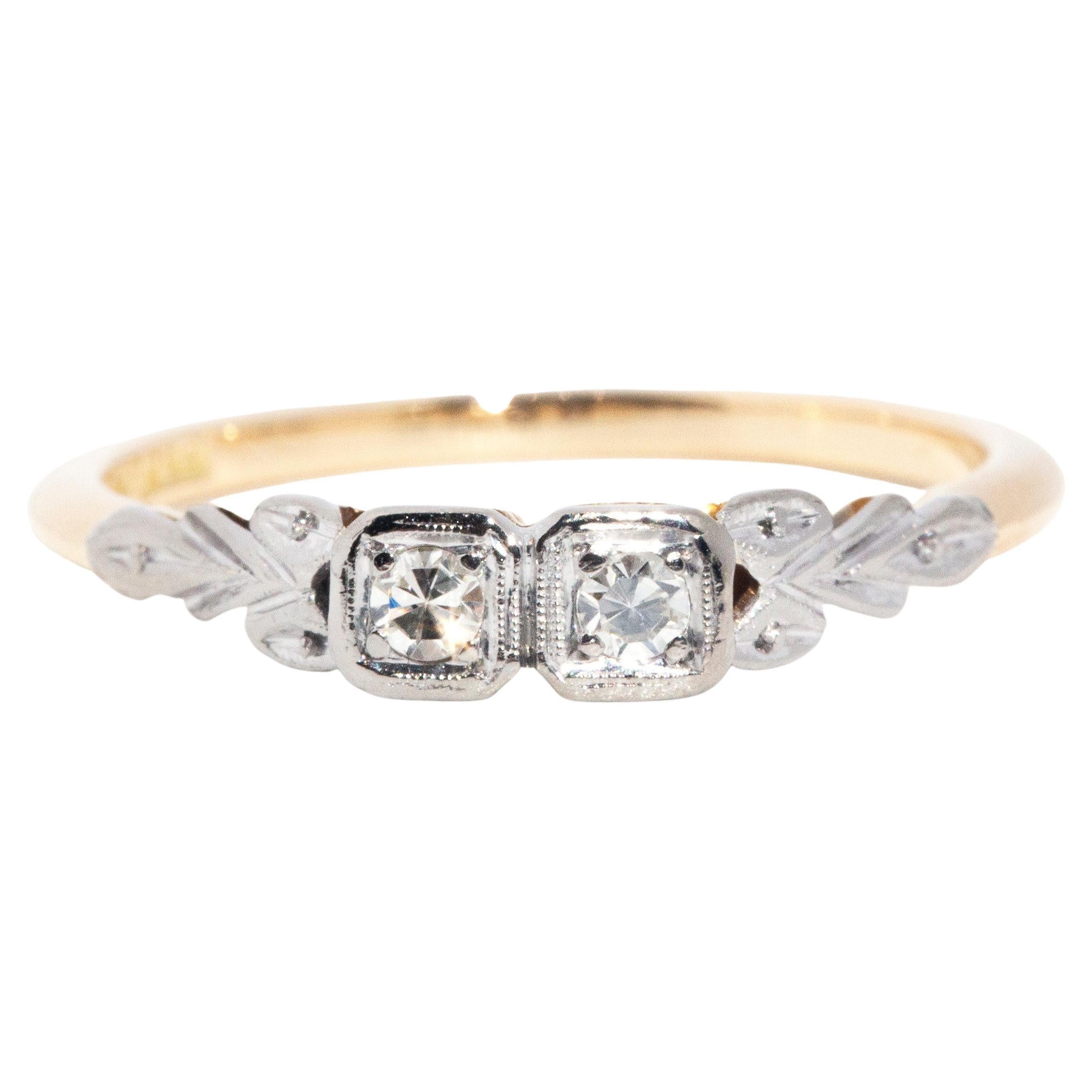 Circa 1950s, Diamond Vintage 18 Carat Yellow and White Gold Two Stone Ring