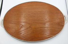 Circa 1950s Dutch Teak & Pewter Oval Cocktail Tray