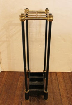 Circa 1950s English Brass & Black Painted Cast Iron Stick Stand