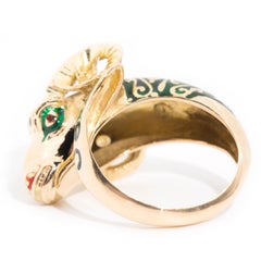 Circa 1950s Etruscan Revival Enamel Vintage Men's Ring in 14 Carat Yellow Gold