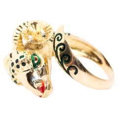 Circa 1950s Etruscan Revival Enamel Vintage Men's Ring in 14 Carat Yellow Gold