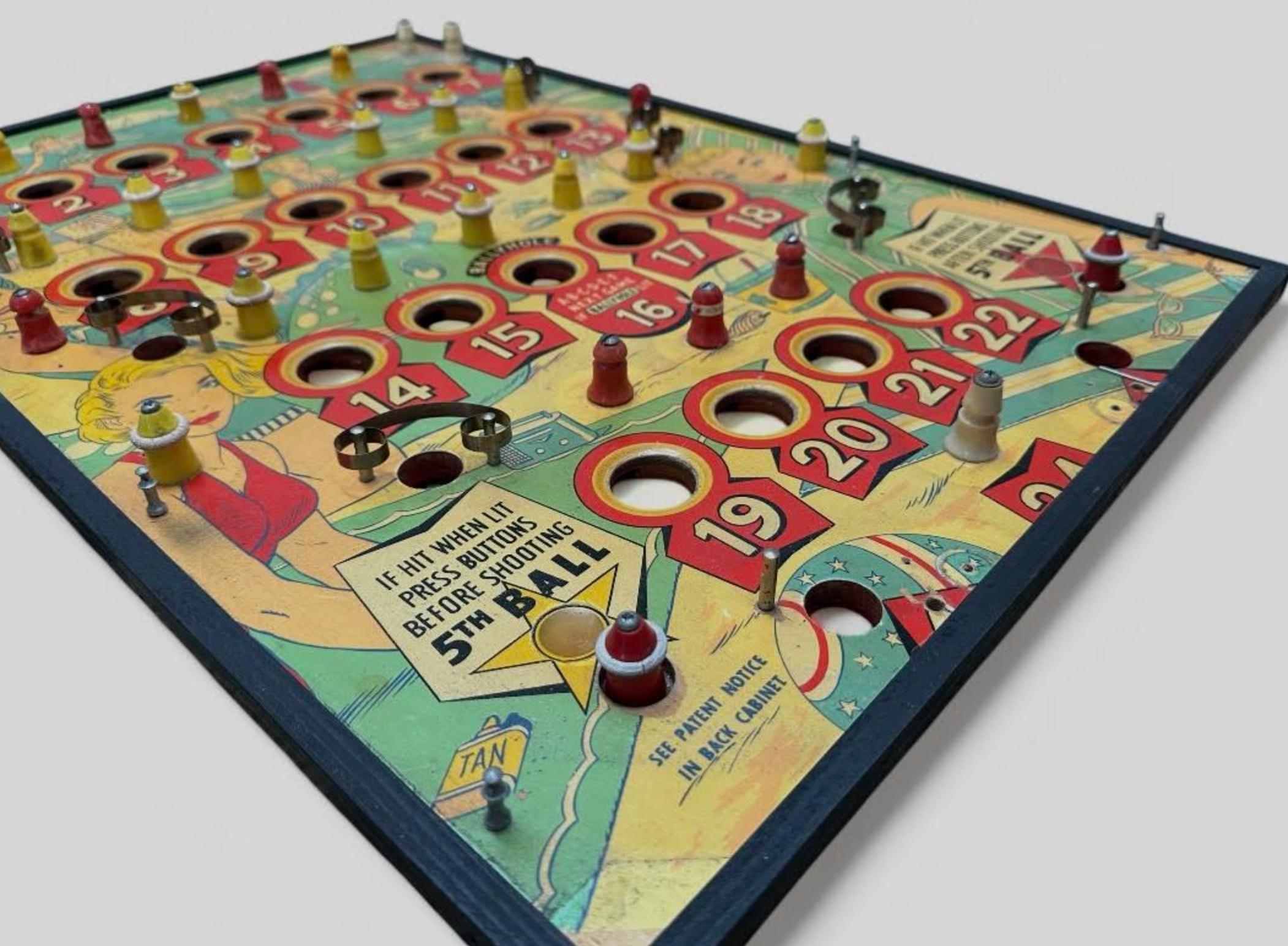 Wood Circa 1950's Framed Pinball Playing Field For Sale