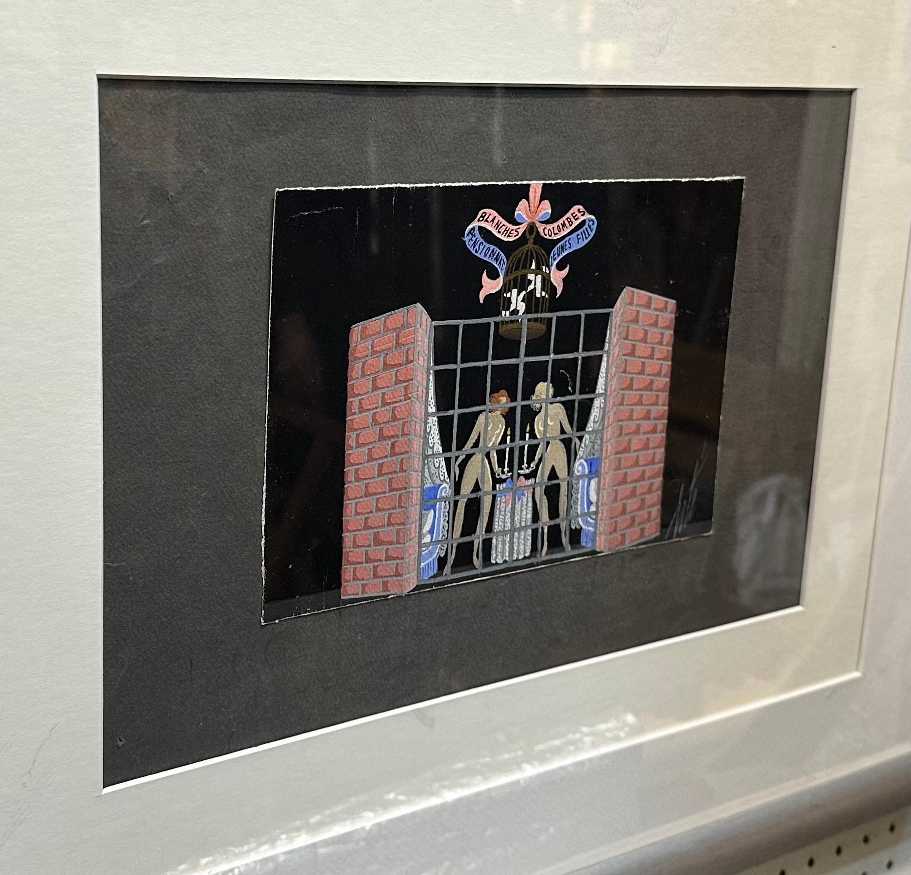 Circa 1950s French Blanches Colombes Pensionnat Jeunes Filles Watercolour Erté In Good Condition For Sale In London, GB